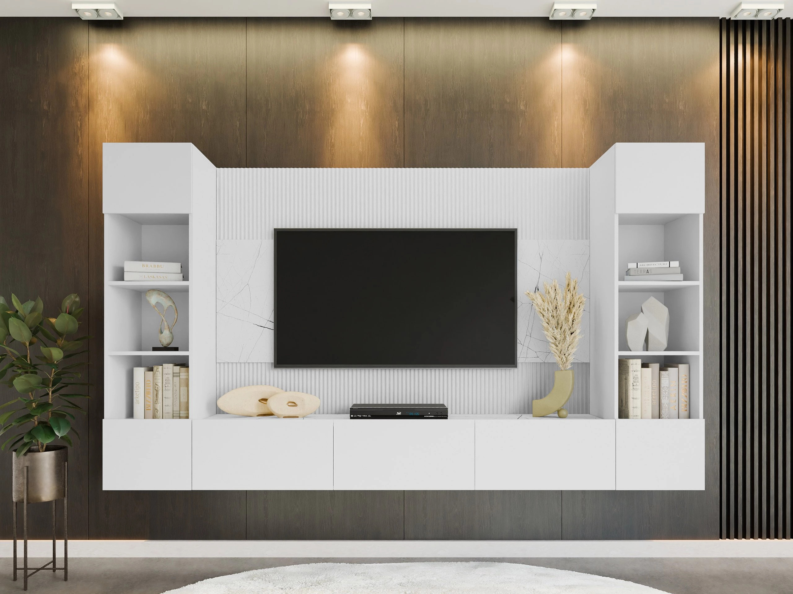 Wohnzimmer-Sets Comfivo Salix I (Weiß + Weißer Marmor)