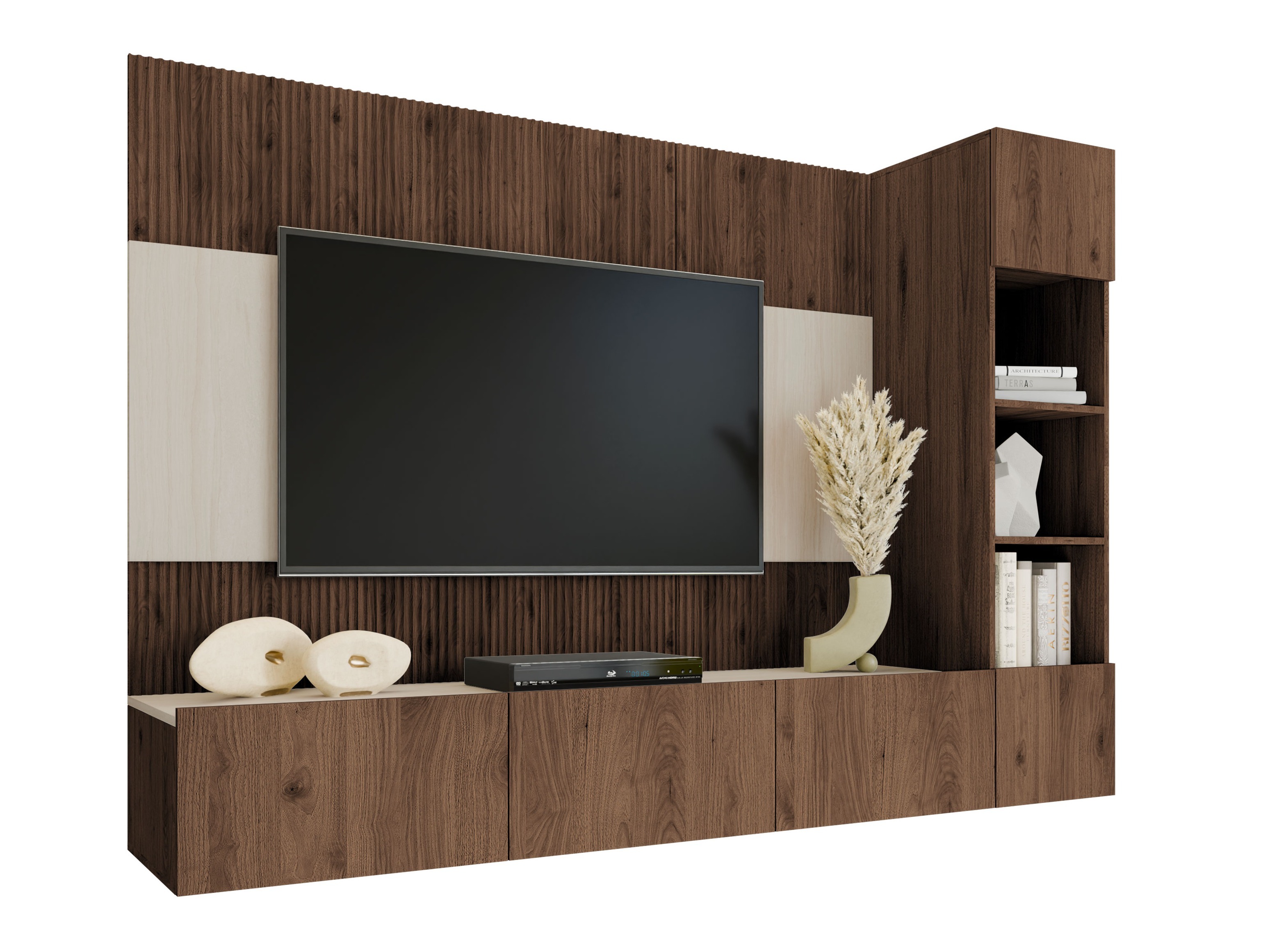 Wohnzimmer-Sets Comfivo Salix II (Walnussholzoptik + Hell Travertine)