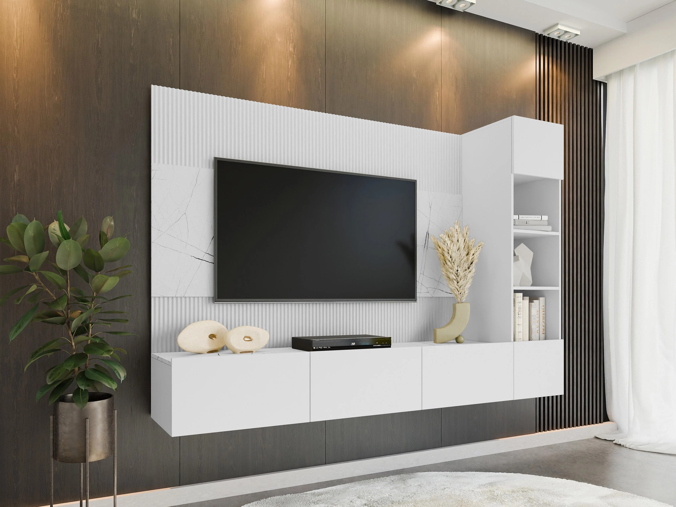 Wohnzimmer-Sets Comfivo Salix II (Weiß + Weißer Marmor)