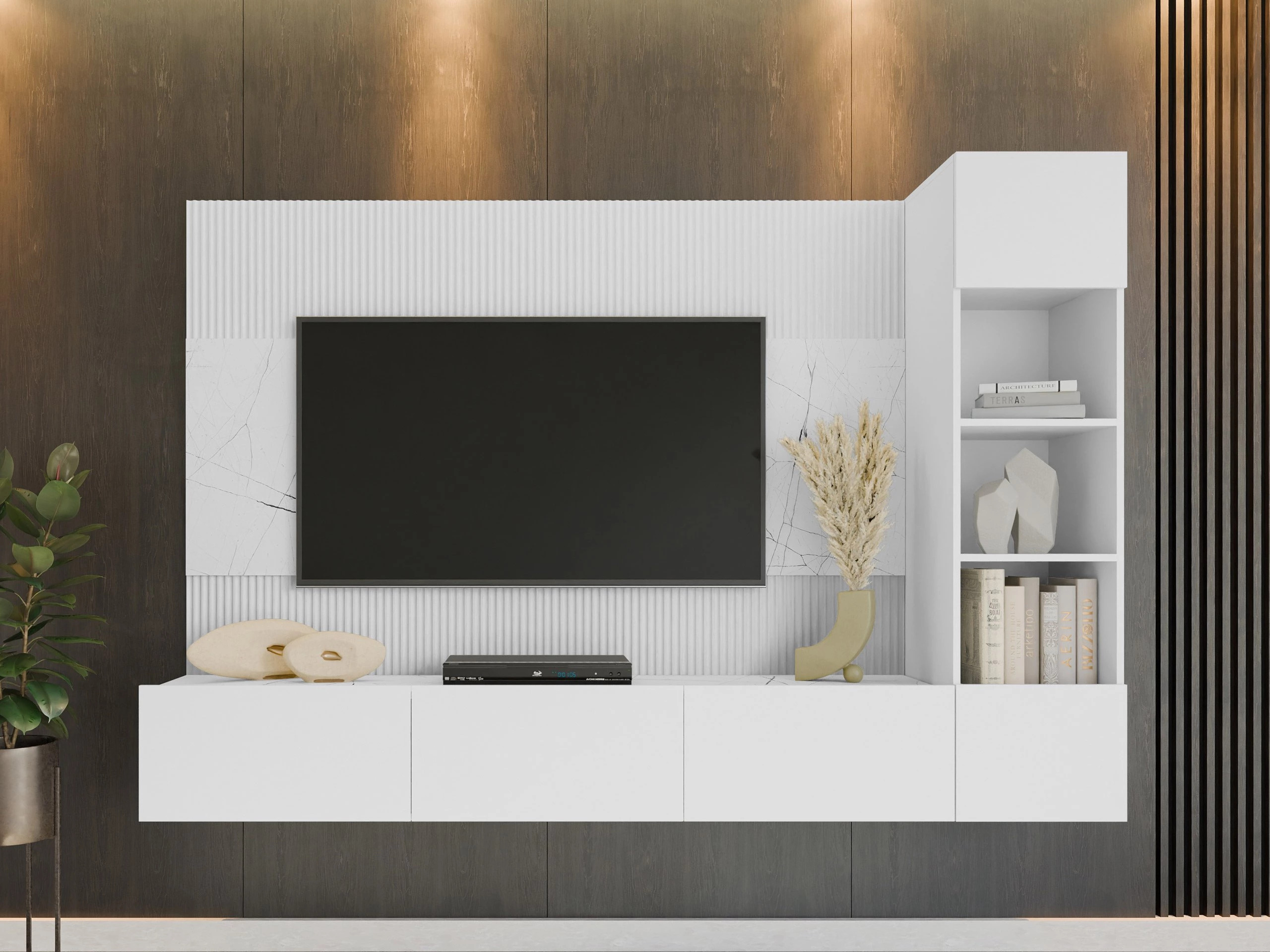 Wohnzimmer-Sets Comfivo Salix II (Weiß + Weißer Marmor)