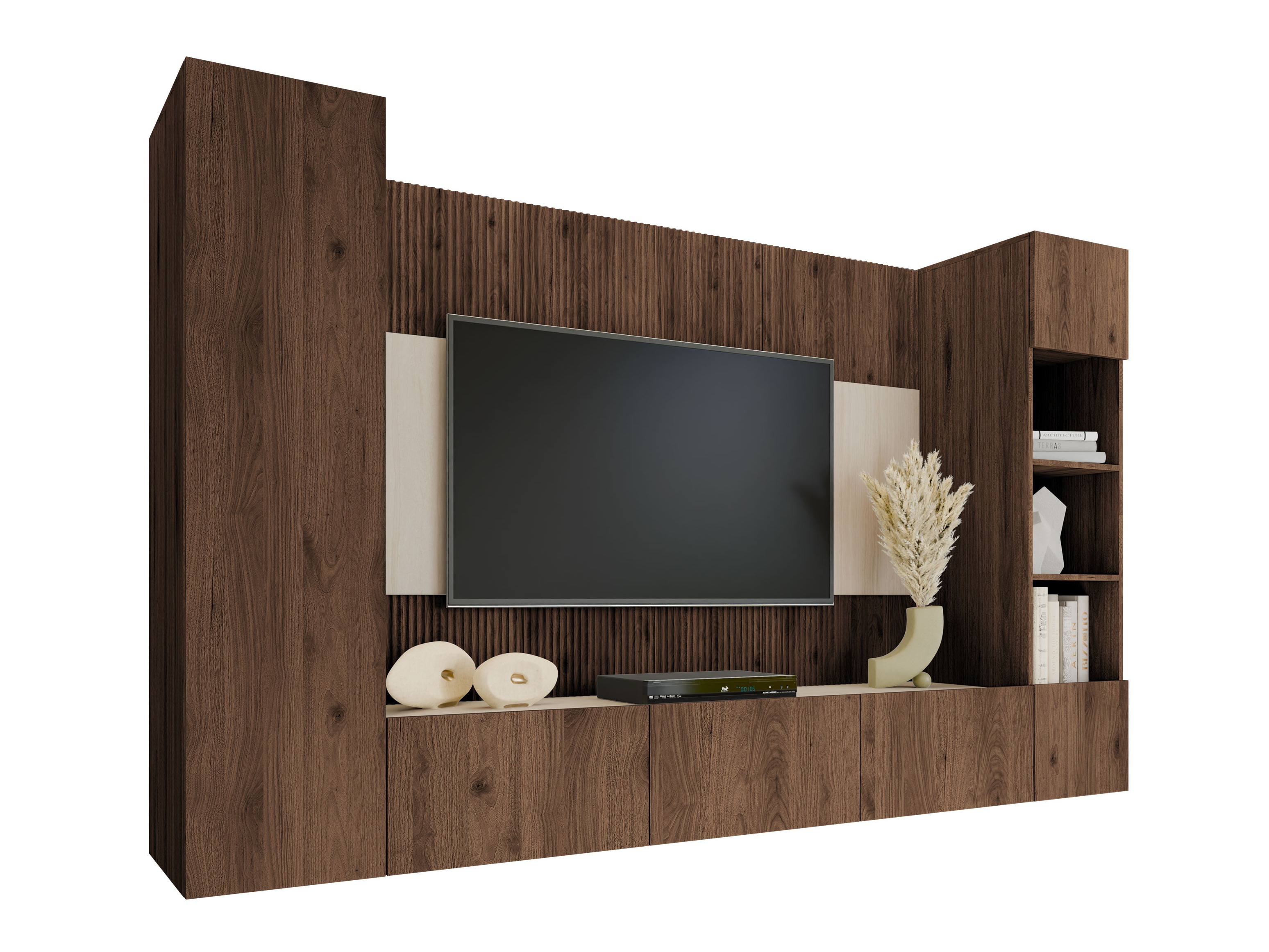 Wohnzimmer-Sets Comfivo Salix IV (Walnussholzoptik + Hell Travertine)