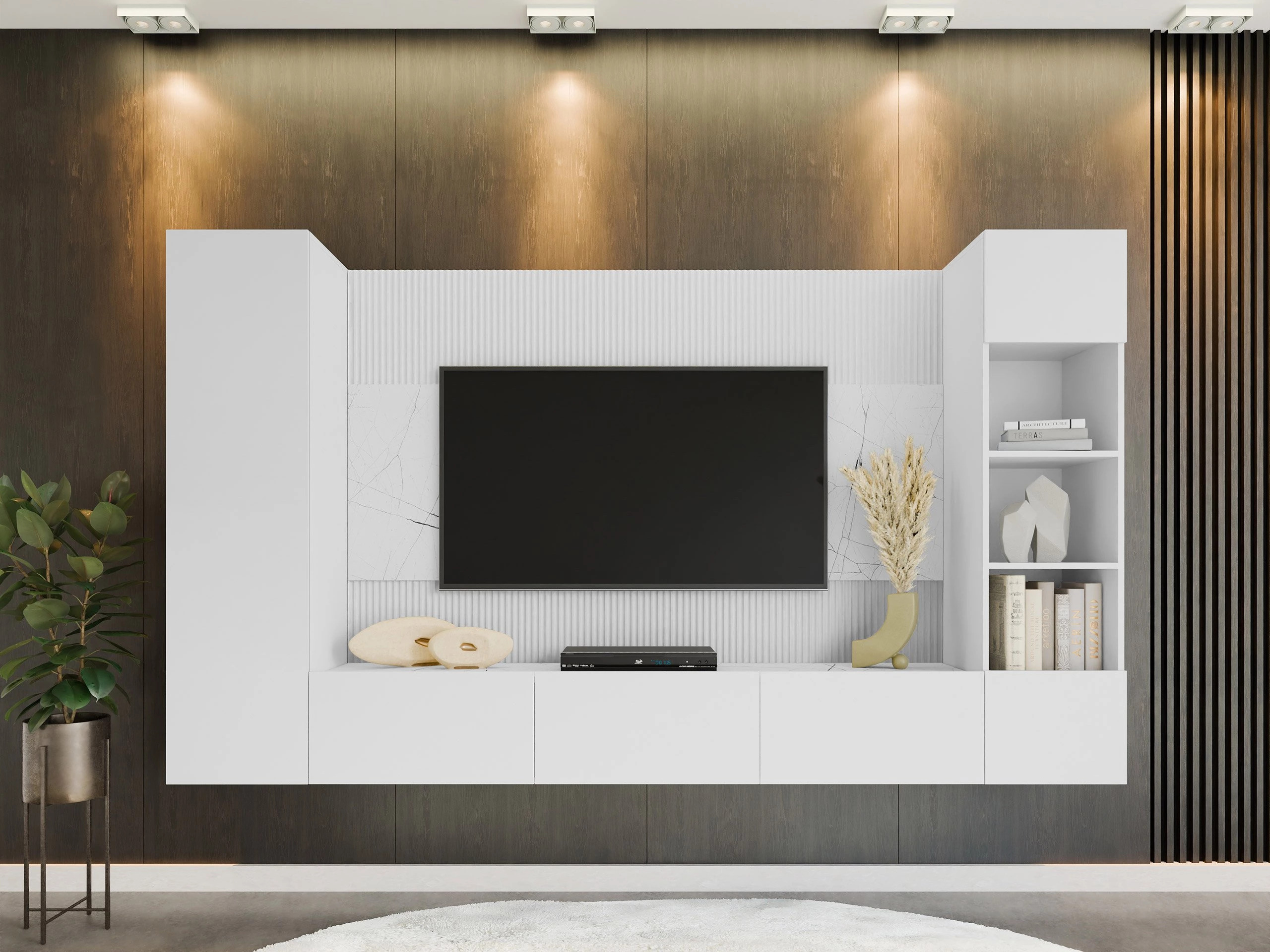 Wohnzimmer-Sets Comfivo Salix IV (Weiß + Weißer Marmor)
