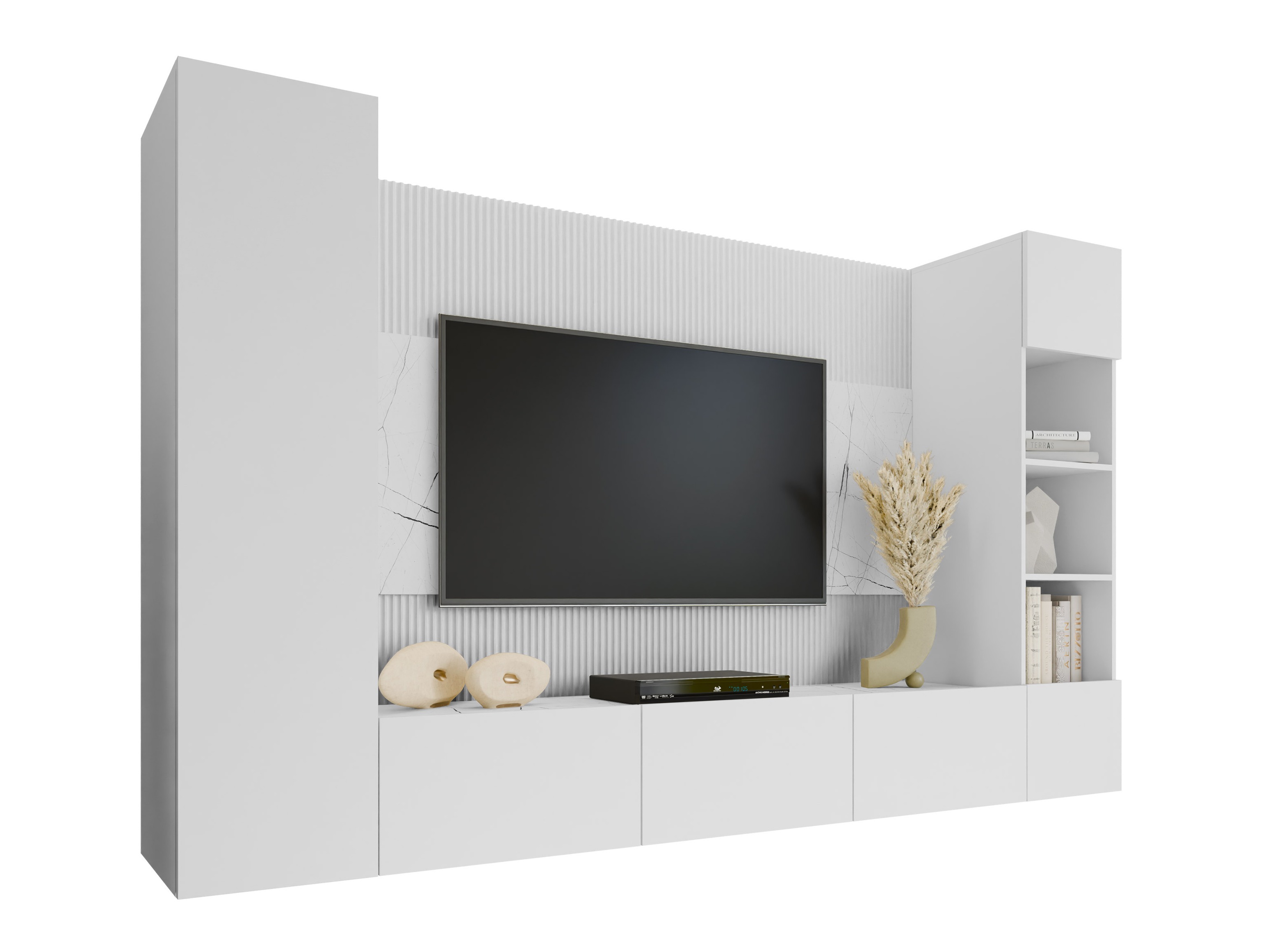Wohnzimmer-Sets Comfivo Salix IV (Weiß + Weißer Marmor)