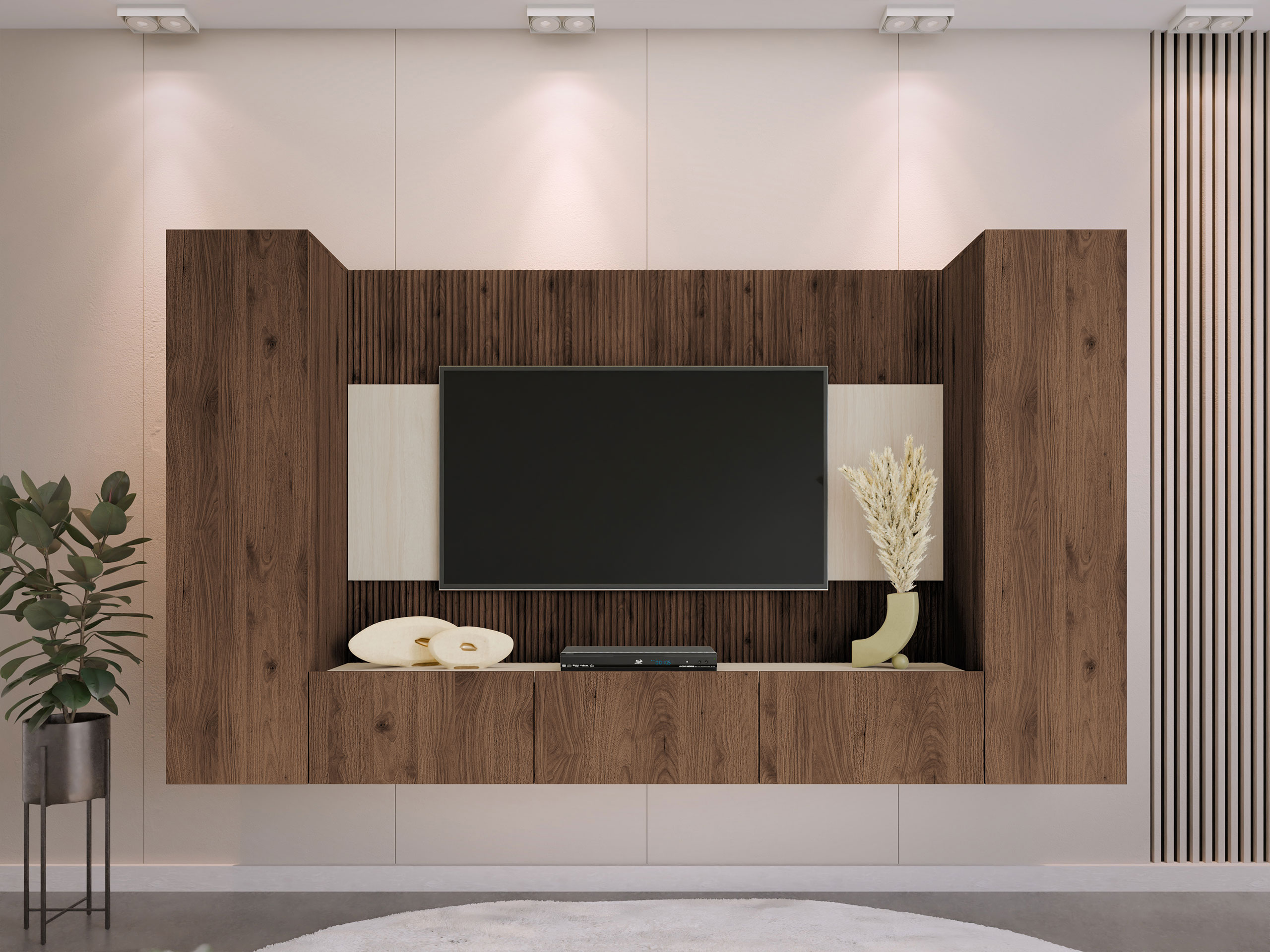 Wohnzimmer-Sets Comfivo Salix V (Walnussholzoptik + Hell Travertine)