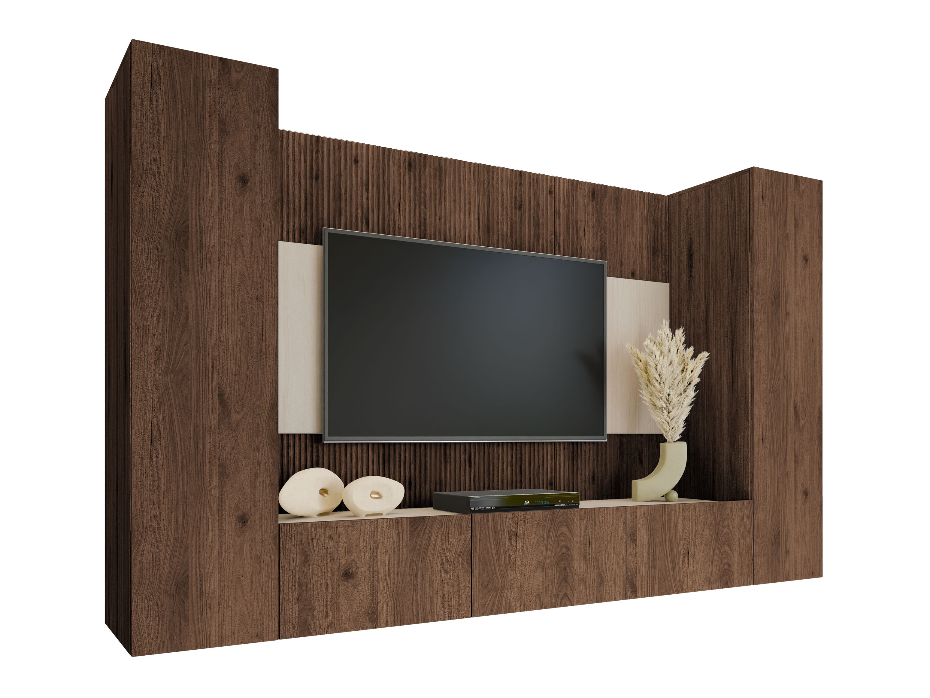 Wohnzimmer-Sets Comfivo Salix V (Walnussholzoptik + Hell Travertine)