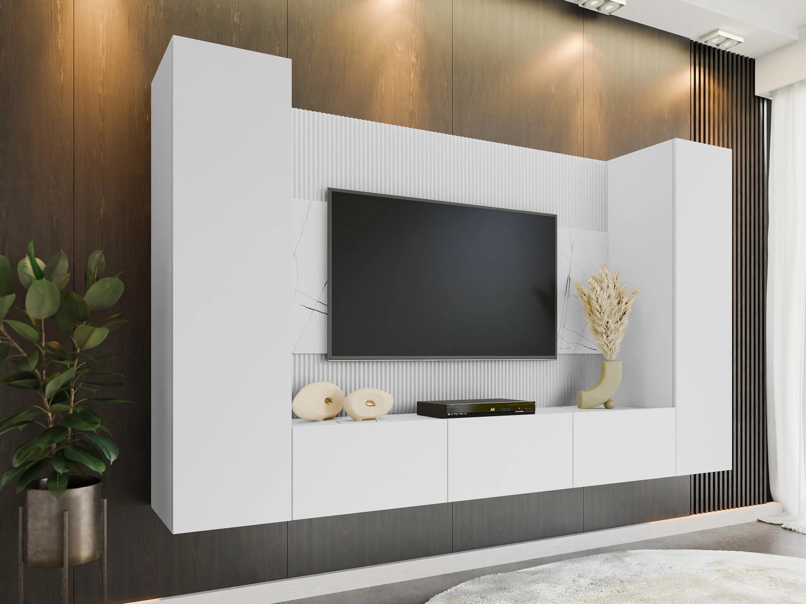 Wohnzimmer-Sets Comfivo Salix V (Weiß + Weißer Marmor)