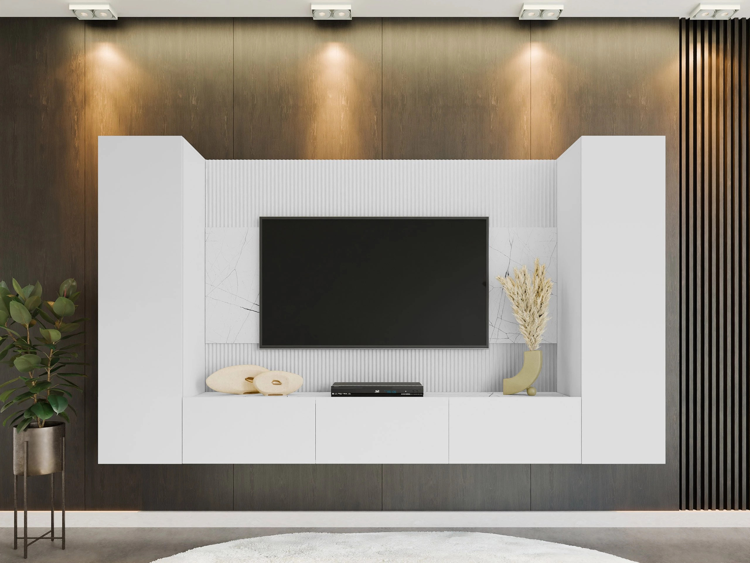 Wohnzimmer-Sets Comfivo Salix V (Weiß + Weißer Marmor)