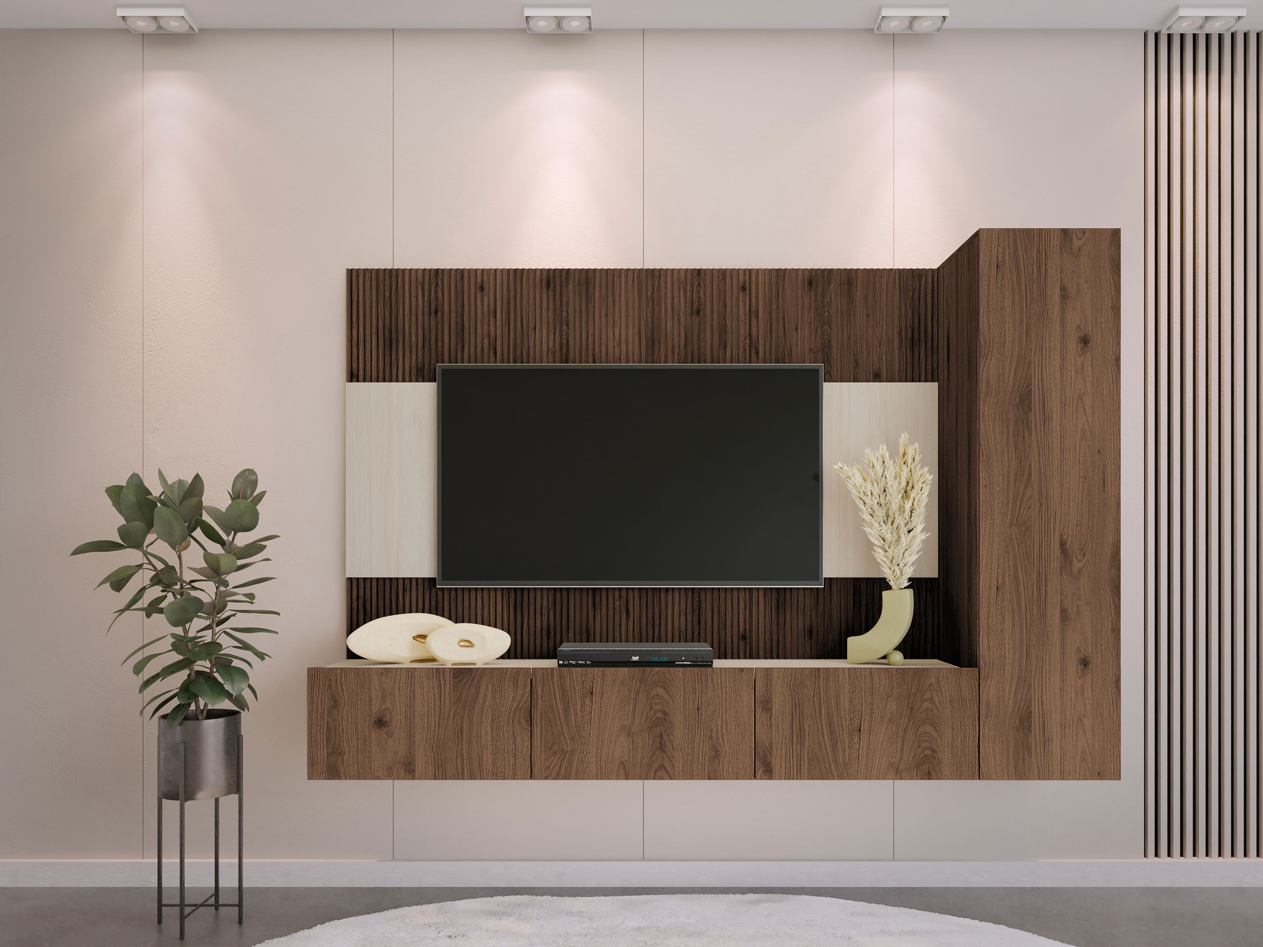 Wohnzimmer-Sets Comfivo Salix VI (Walnussholzoptik + Hell Travertine)