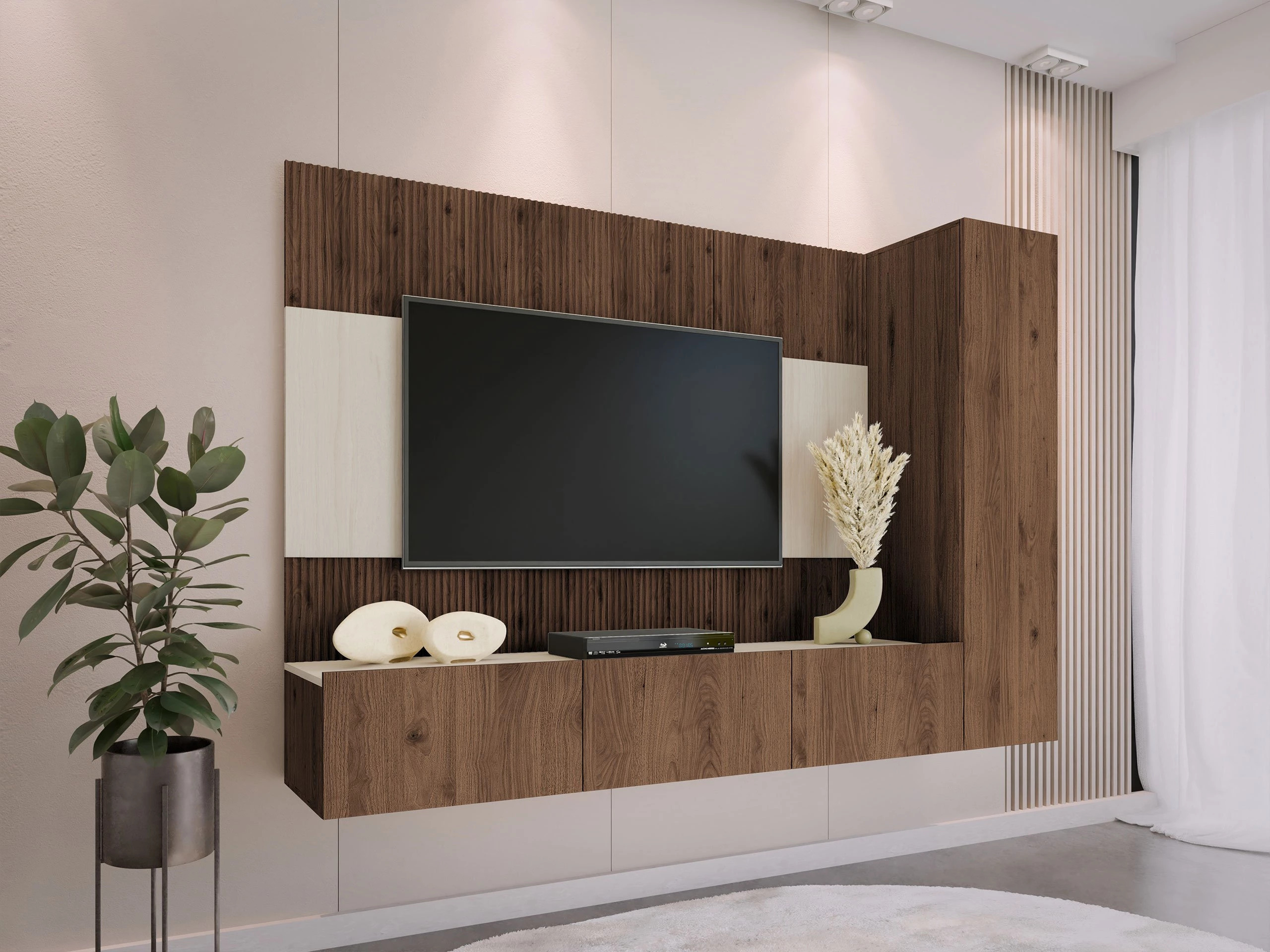 Wohnzimmer-Sets Comfivo Salix VI (Walnussholzoptik + Hell Travertine)