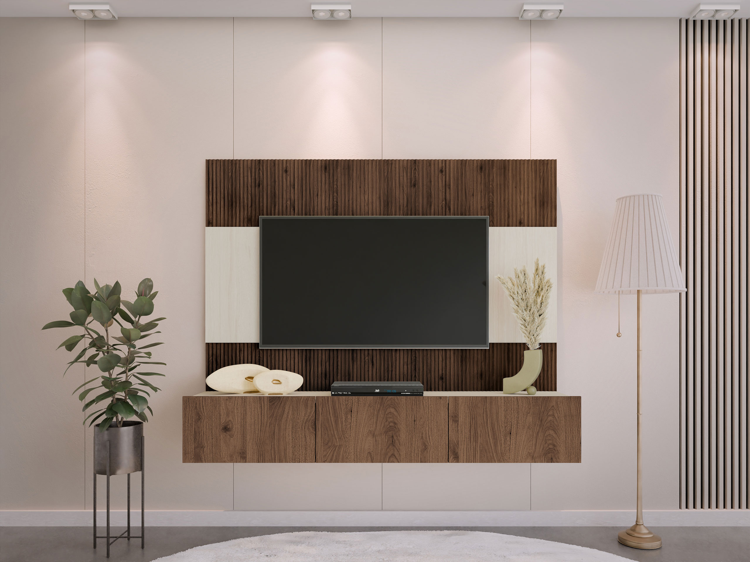 Wohnzimmer-Sets Comfivo Salix (Walnussholzoptik + Hell Travertine)