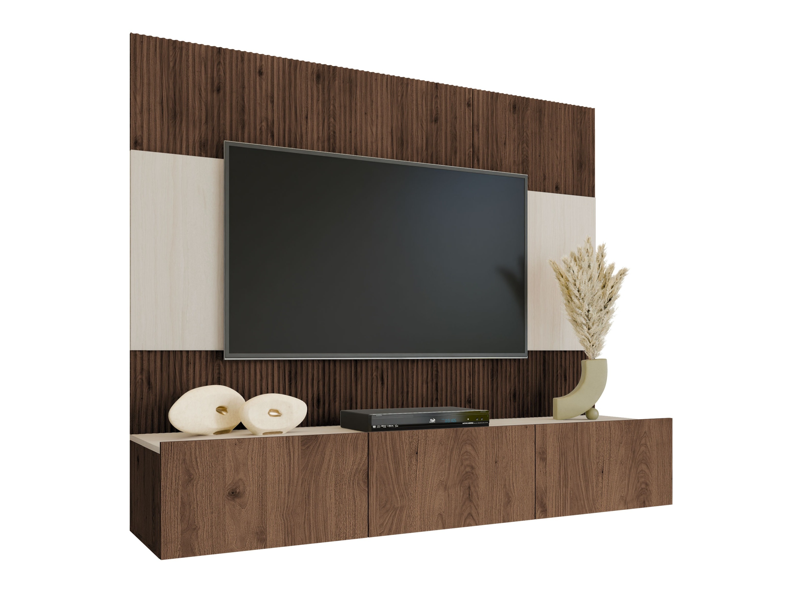 Wohnzimmer-Sets Comfivo Salix (Walnussholzoptik + Hell Travertine)