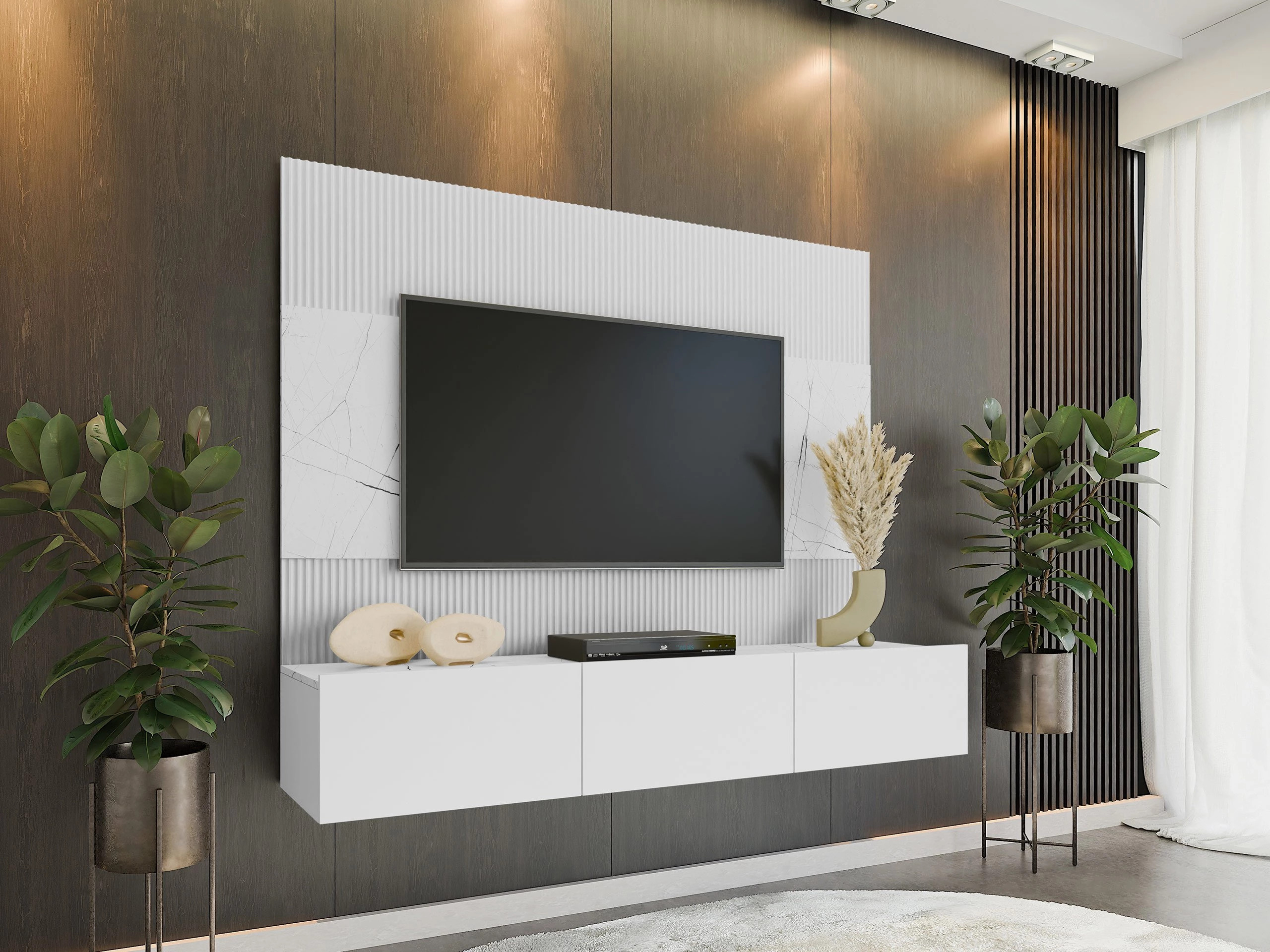 Wohnzimmer-Sets Comfivo Salix (Weiß + Weißer Marmor)