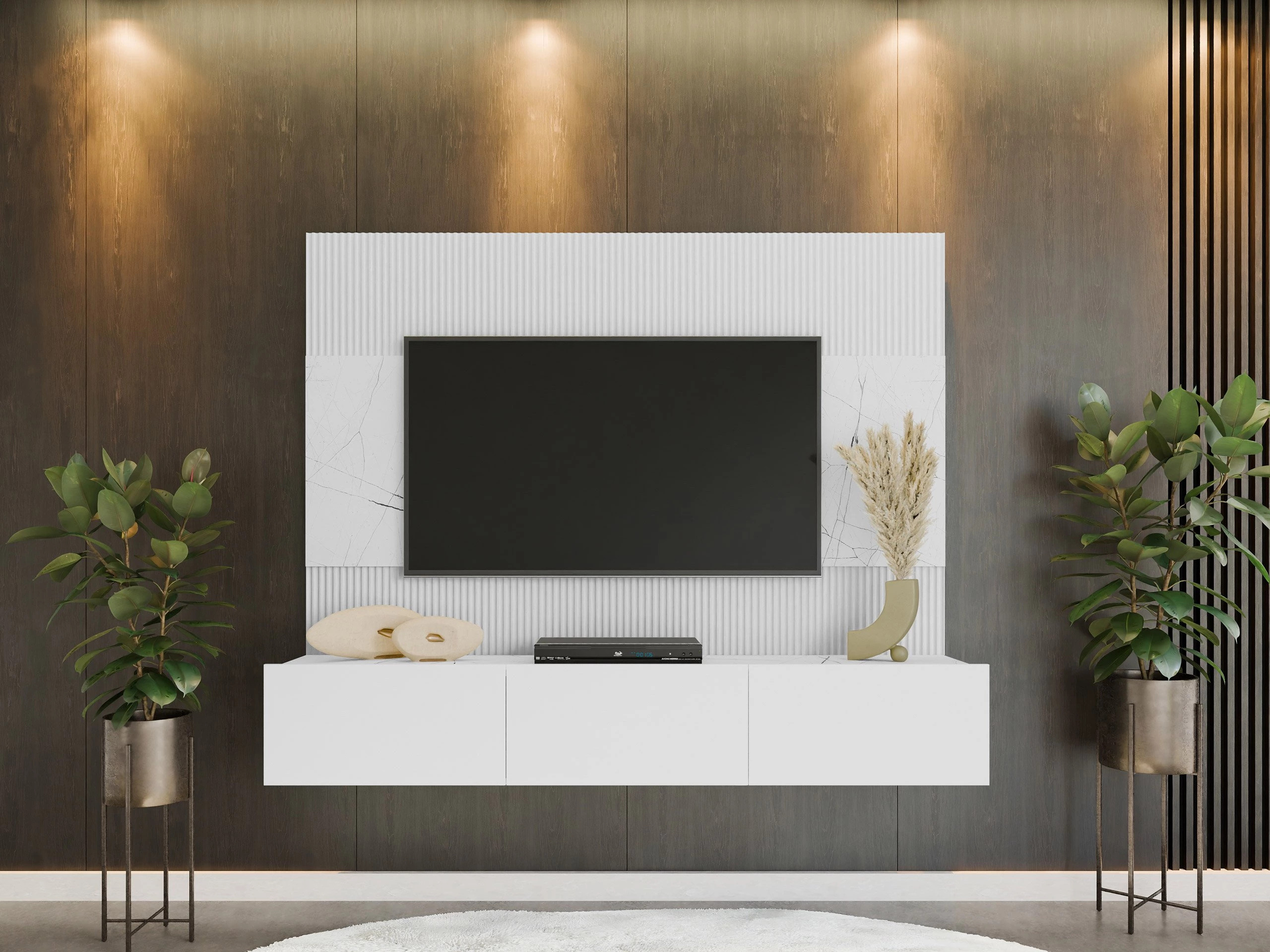 Wohnzimmer-Sets Comfivo Salix (Weiß + Weißer Marmor)