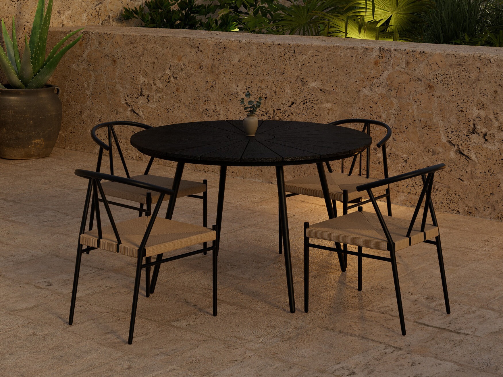 Tisch und Stühle Dallas 5254 (Schwarz + beige)