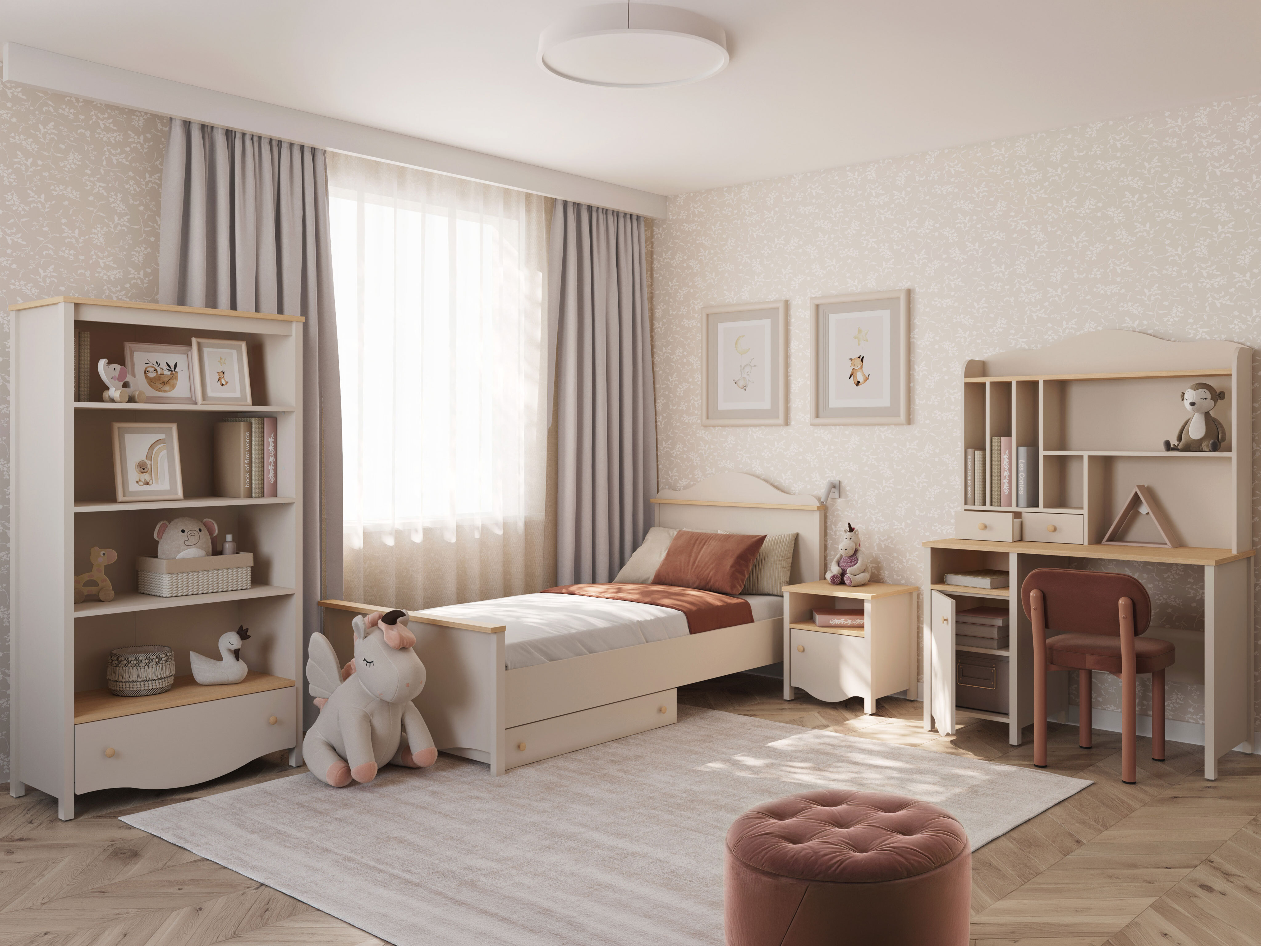 Bett Velferi 118 (Beige + Eichenholzoptik)