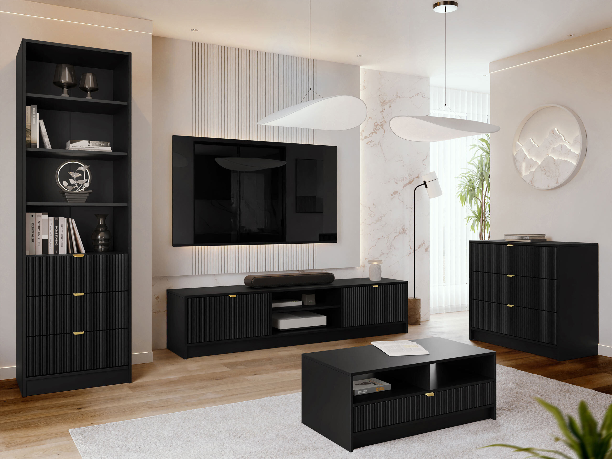 Wohnzimmer-Sets Comfivo Papilio VII (Schwarz)