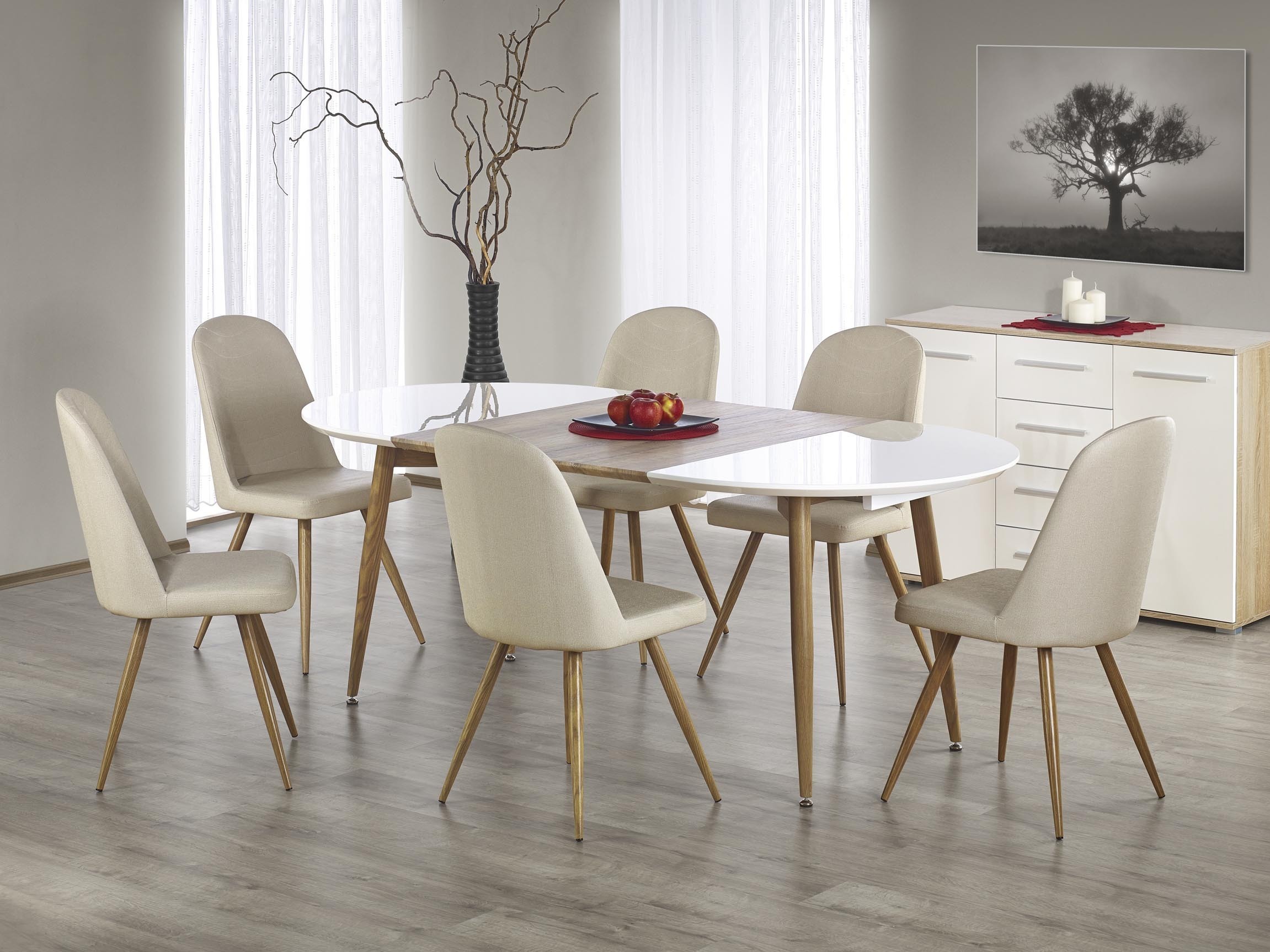 Tisch Houston Humus (Weiß + Eichenholzoptik Honig)