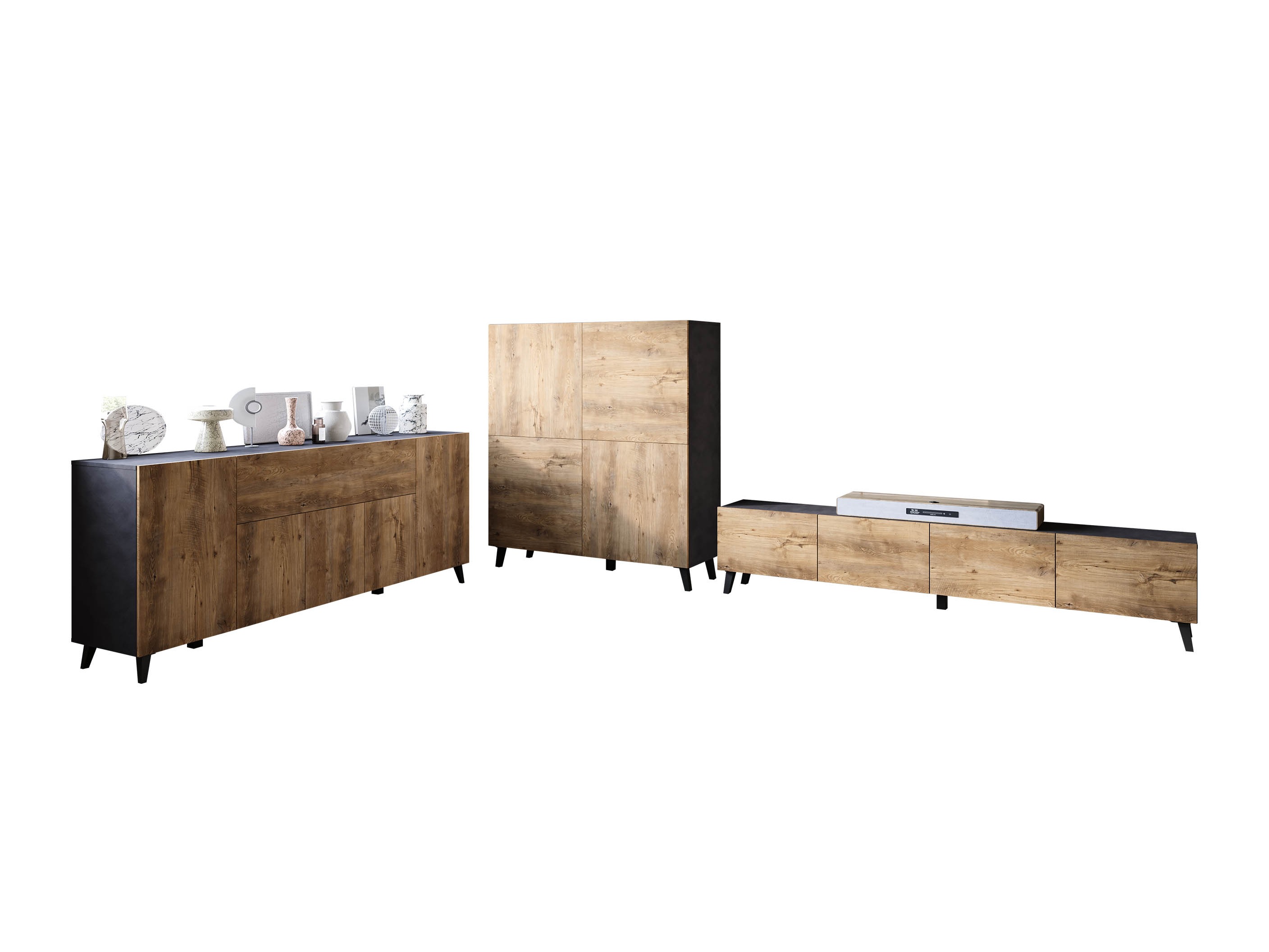 Wohnzimmer-Sets Levtive 104 (Matera grau + Kastanienholzoptik)