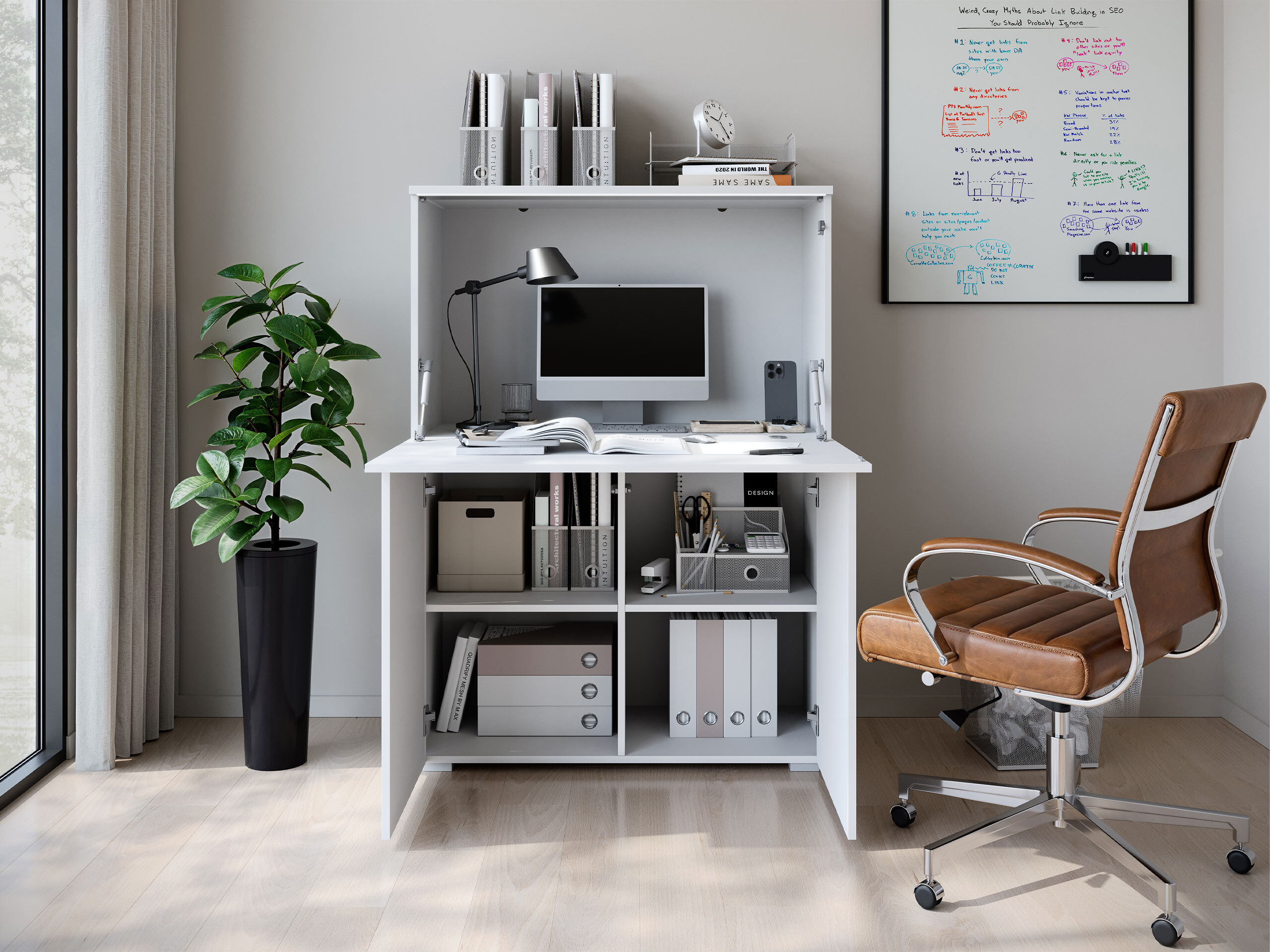 Sideboard Mirfivo 107 (Weiß + Weiß glänzend)