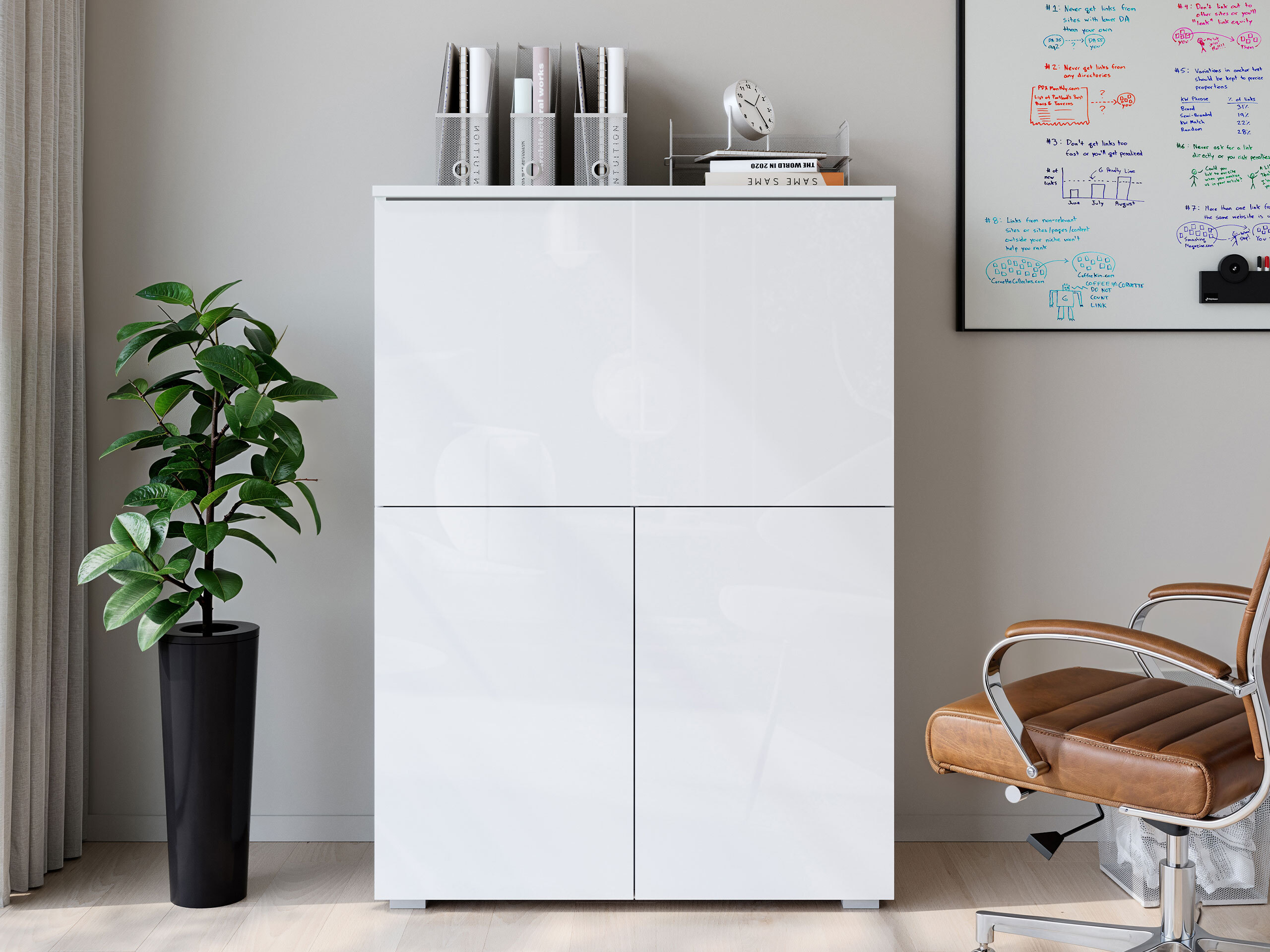 Sideboard Mirfivo 107 (Weiß + Weiß glänzend)
