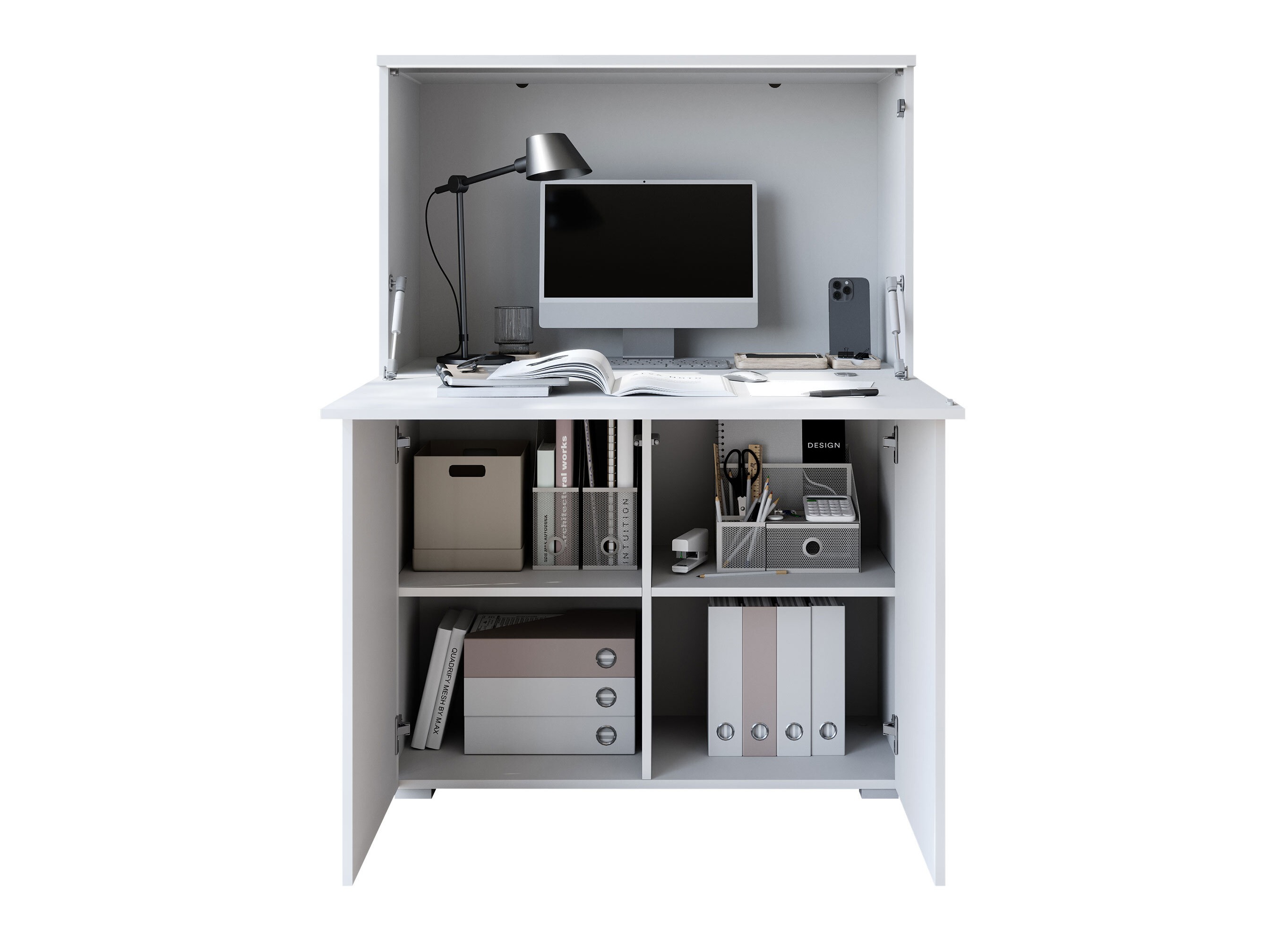 Sideboard Mirfivo 107 (Weiß + Weiß glänzend)
