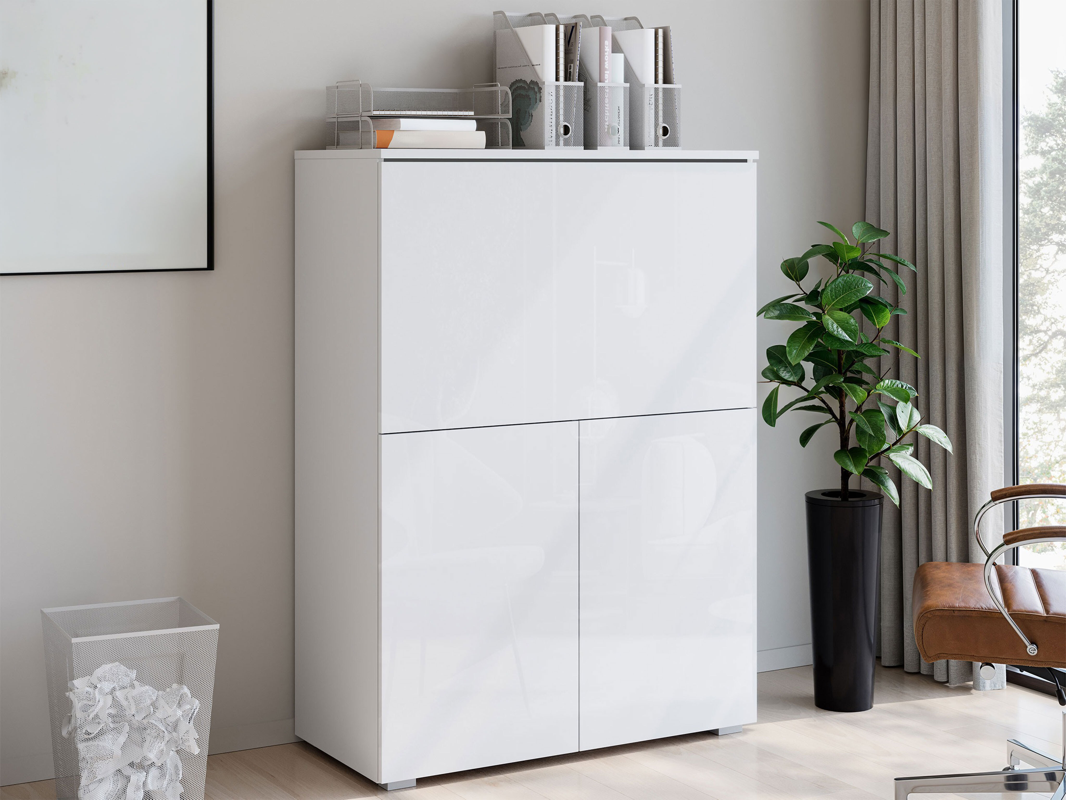 Sideboard Mirfivo 107 (Weiß + Weiß glänzend)