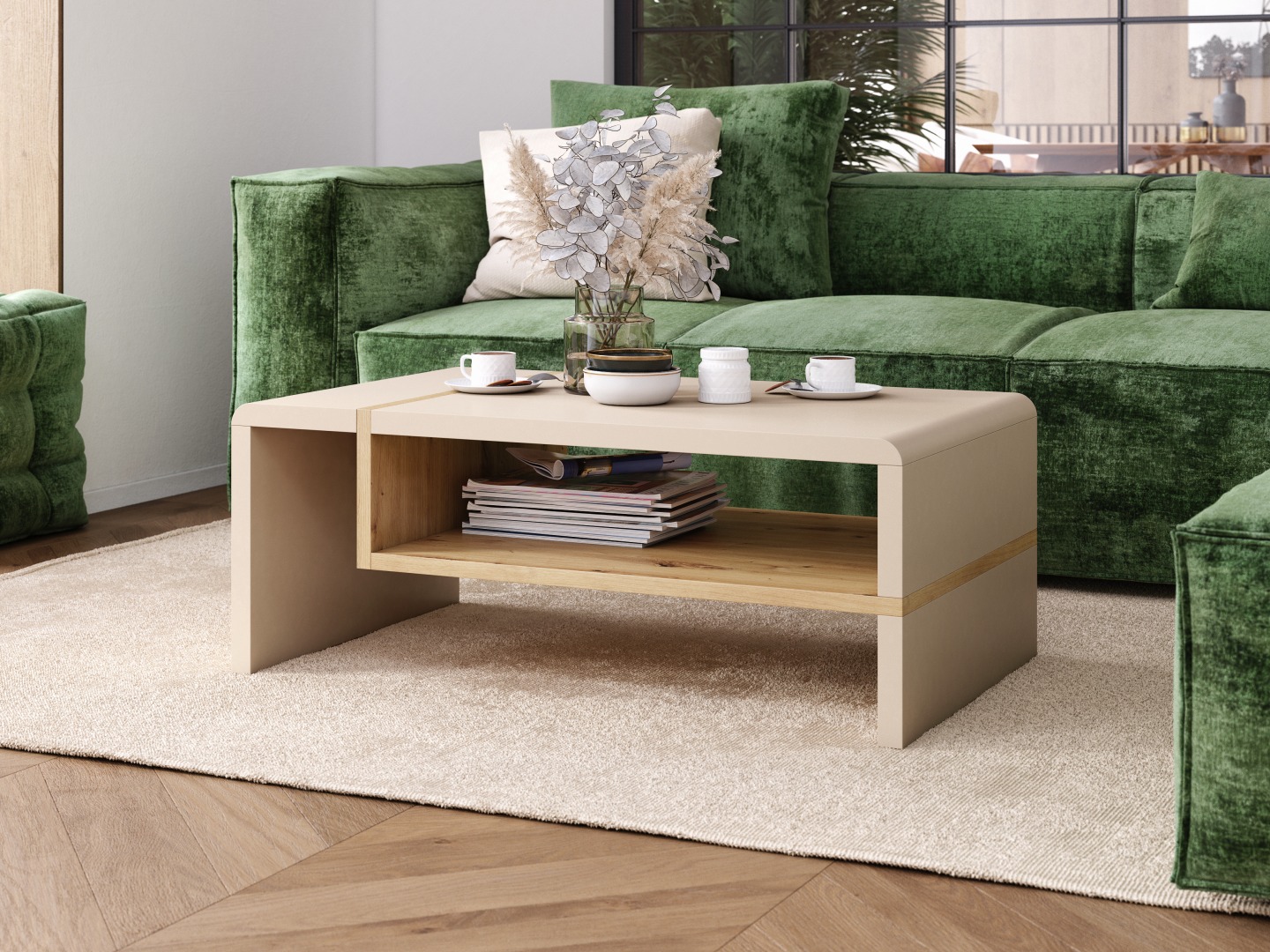 Couchtisch Glendale 102 (Beige + Artisan Eichenholzoptik)