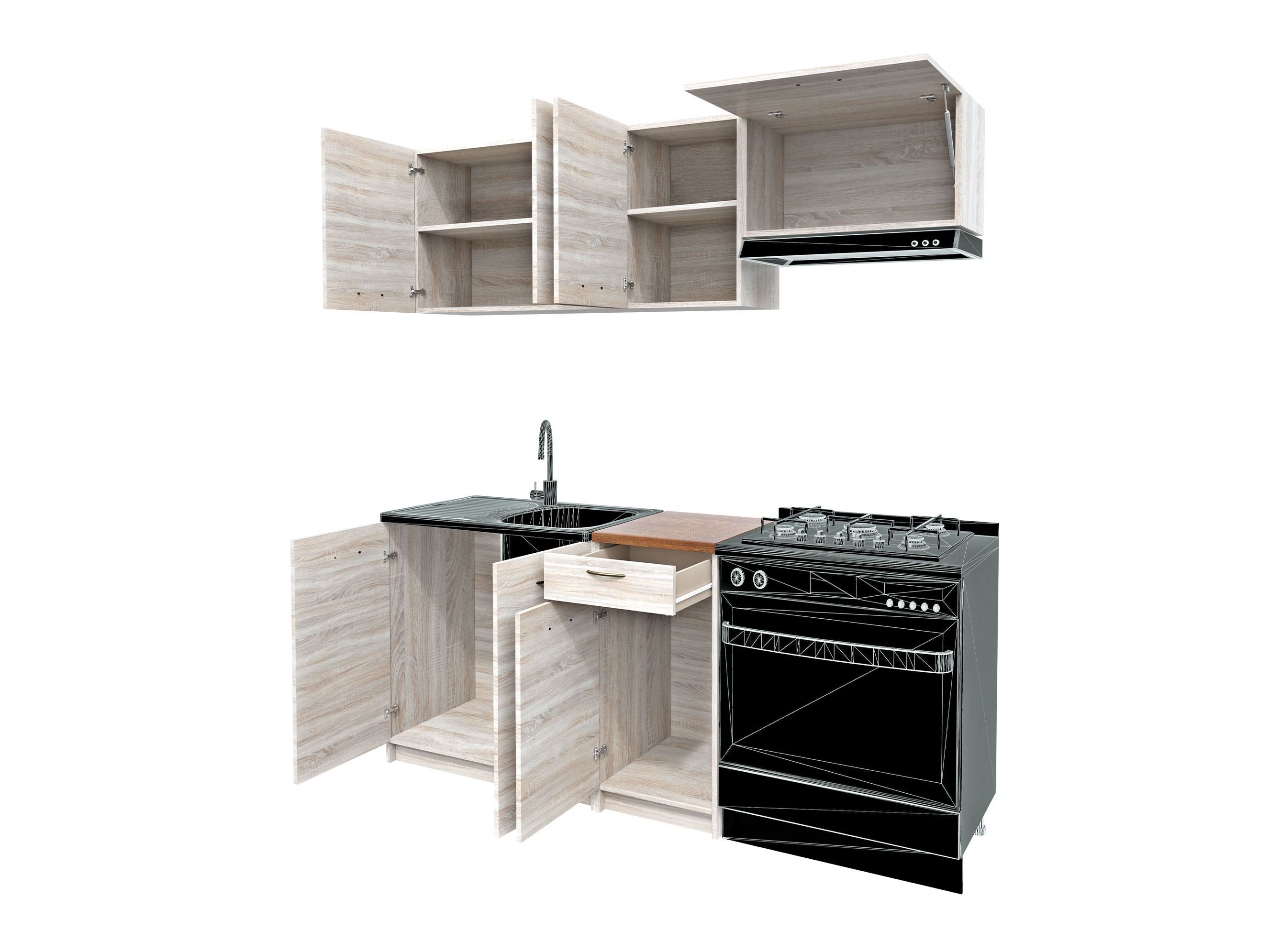 Küchenset Ota (Sonoma Eichenholzoptik + Beige)