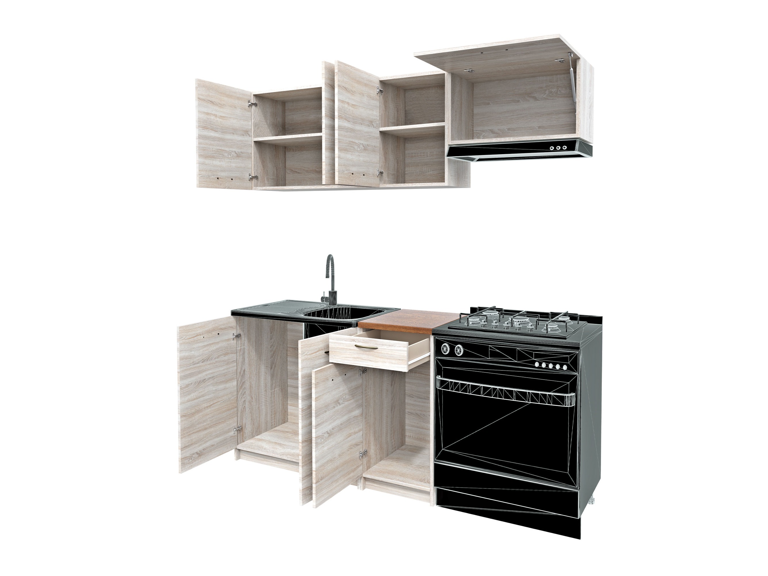 Küchenset Ota (Sonoma Eichenholzoptik + Beige)