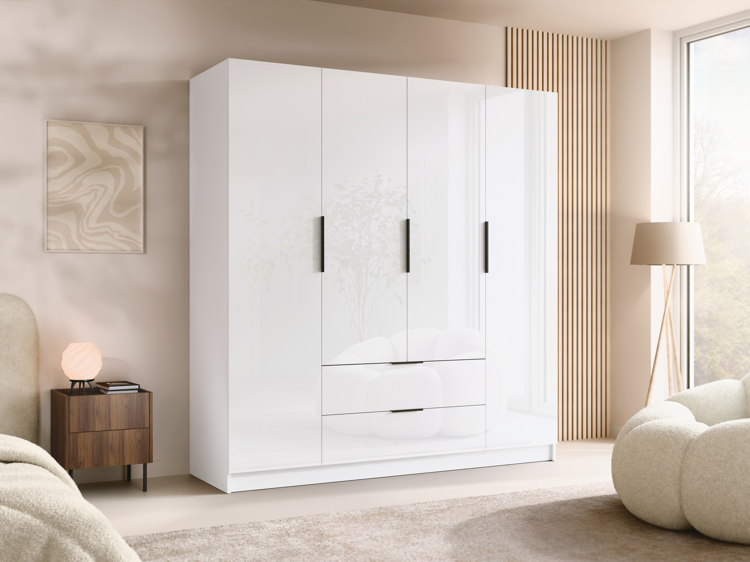 Kleiderschrank Closico Cadron I (Weiß + Weiß glänzend)