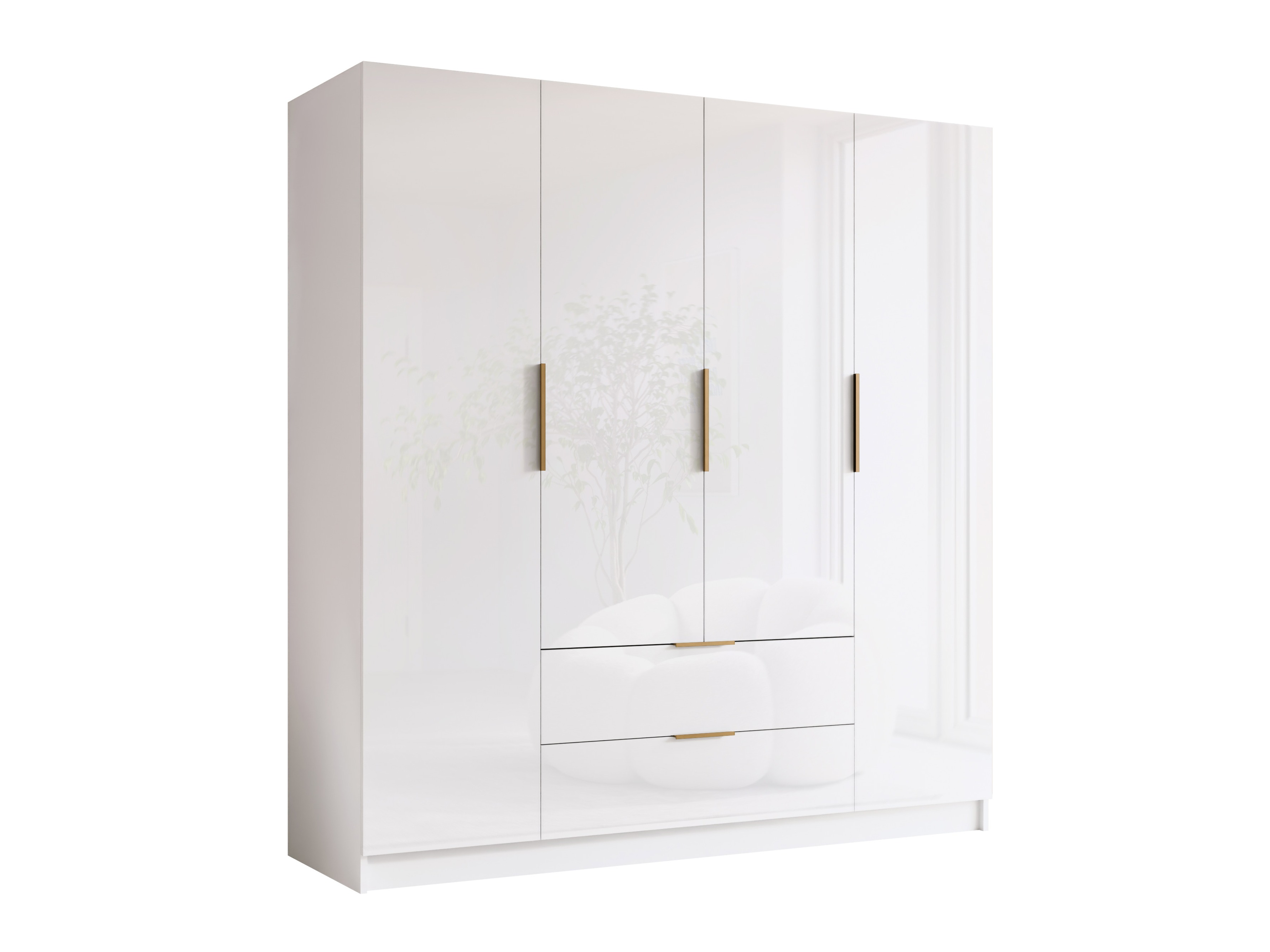Kleiderschrank Closico Cadron I (Weiß + Weiß glänzend)