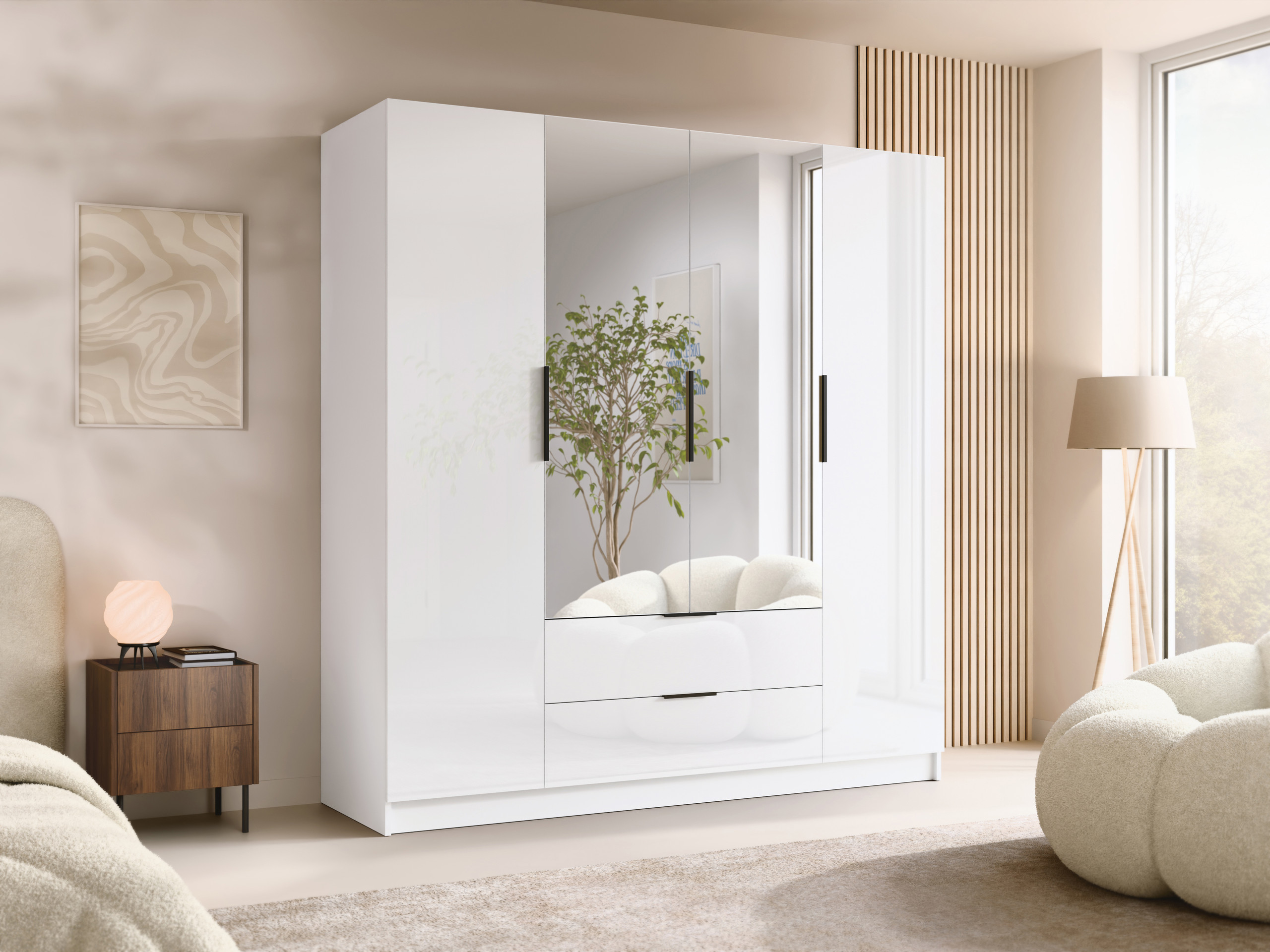 Kleiderschrank Closico Cadron II (Weiß + Weiß glänzend)