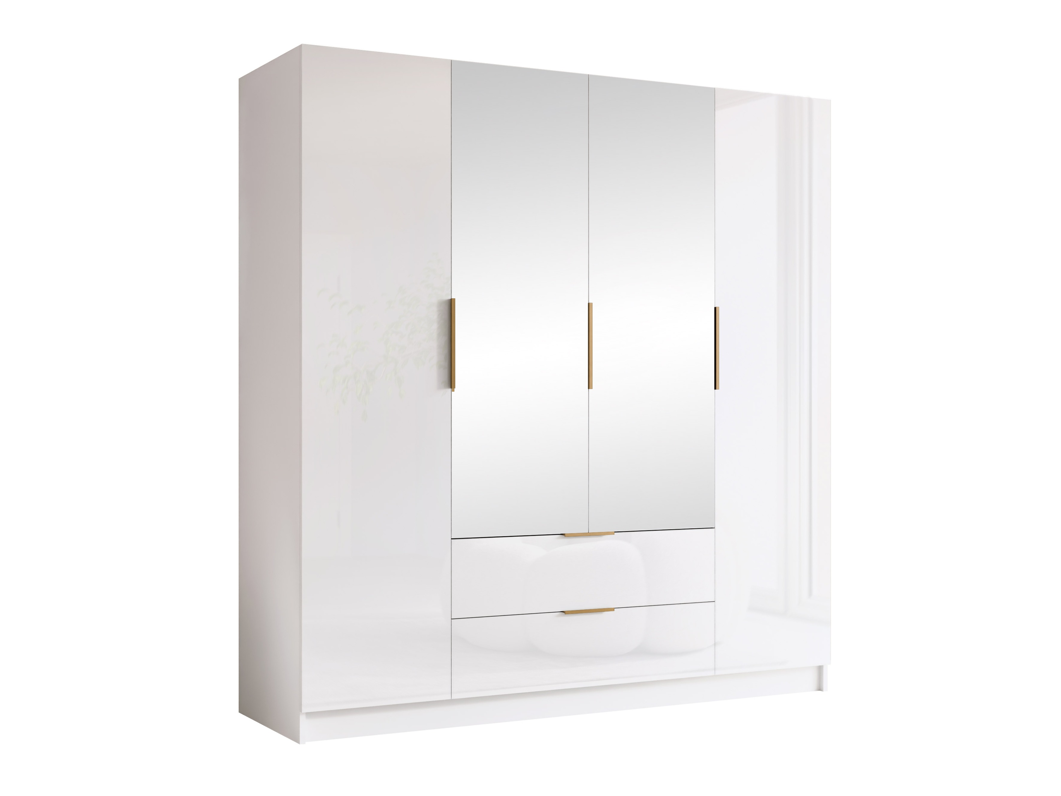 Kleiderschrank Closico Cadron II (Weiß + Weiß glänzend)