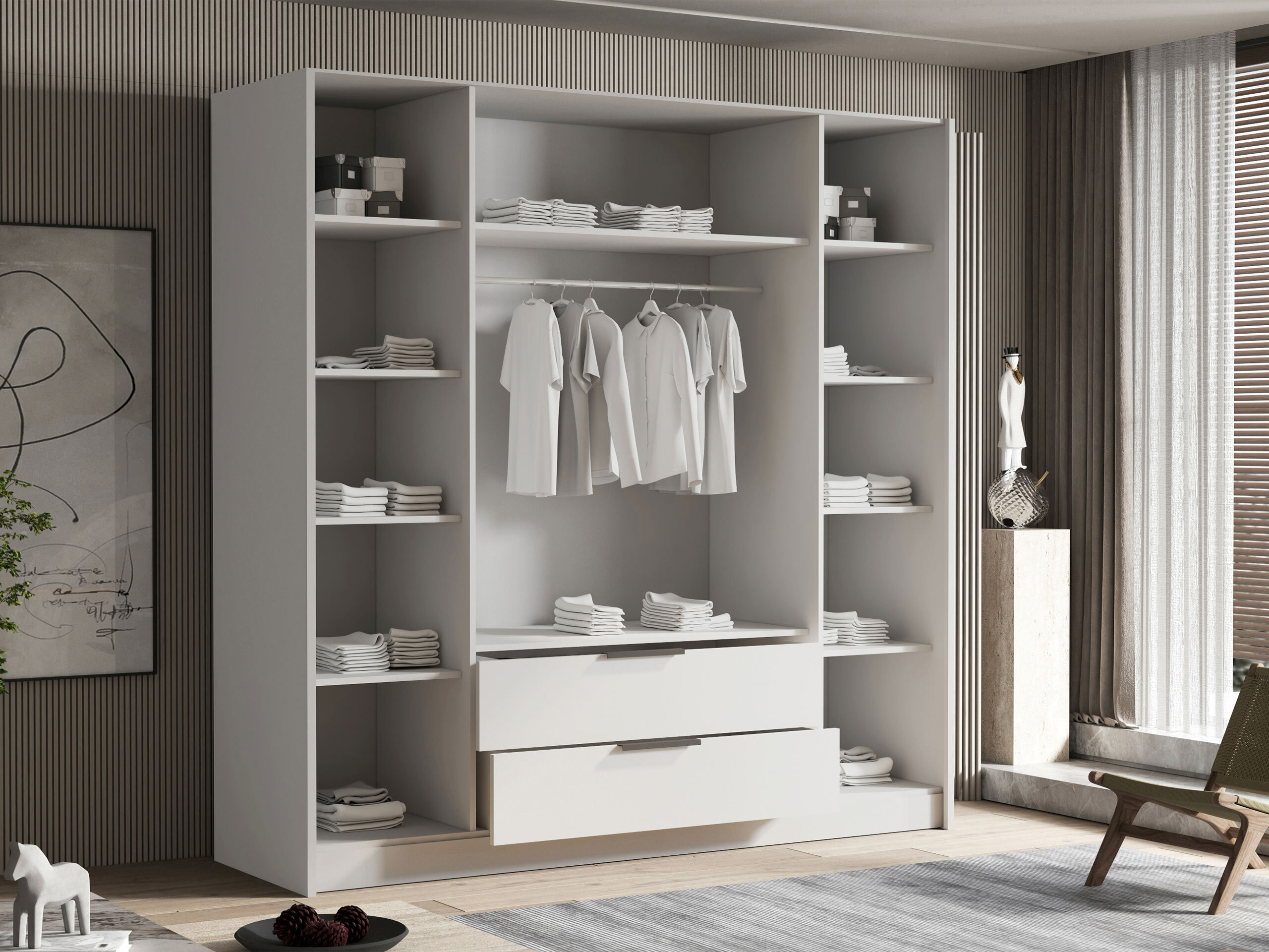 Kleiderschrank Closico Cadron II (Weiß + Weiß glänzend)