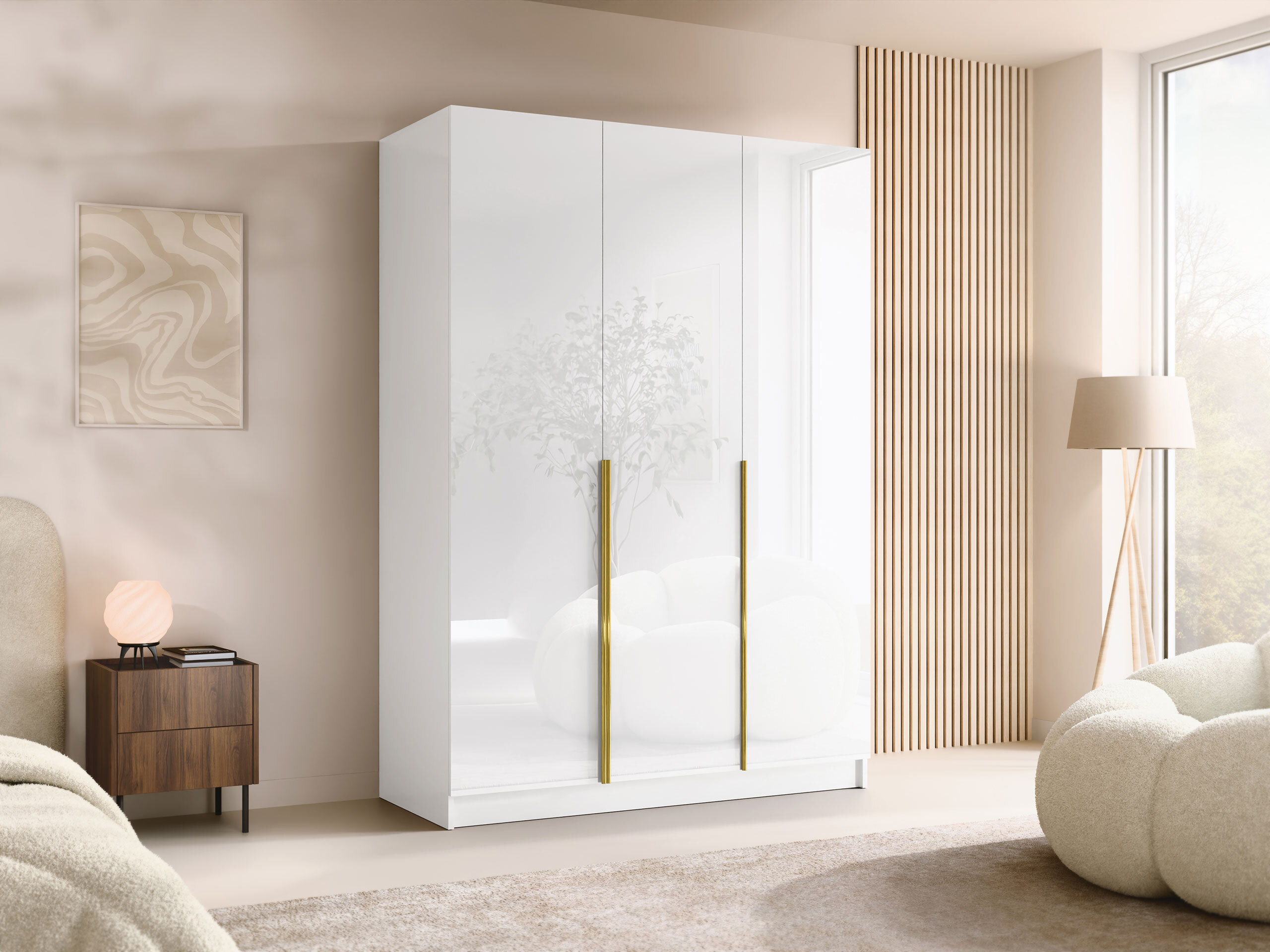 Kleiderschrank Closico Decoron I (Weiß + Weiß glänzend)