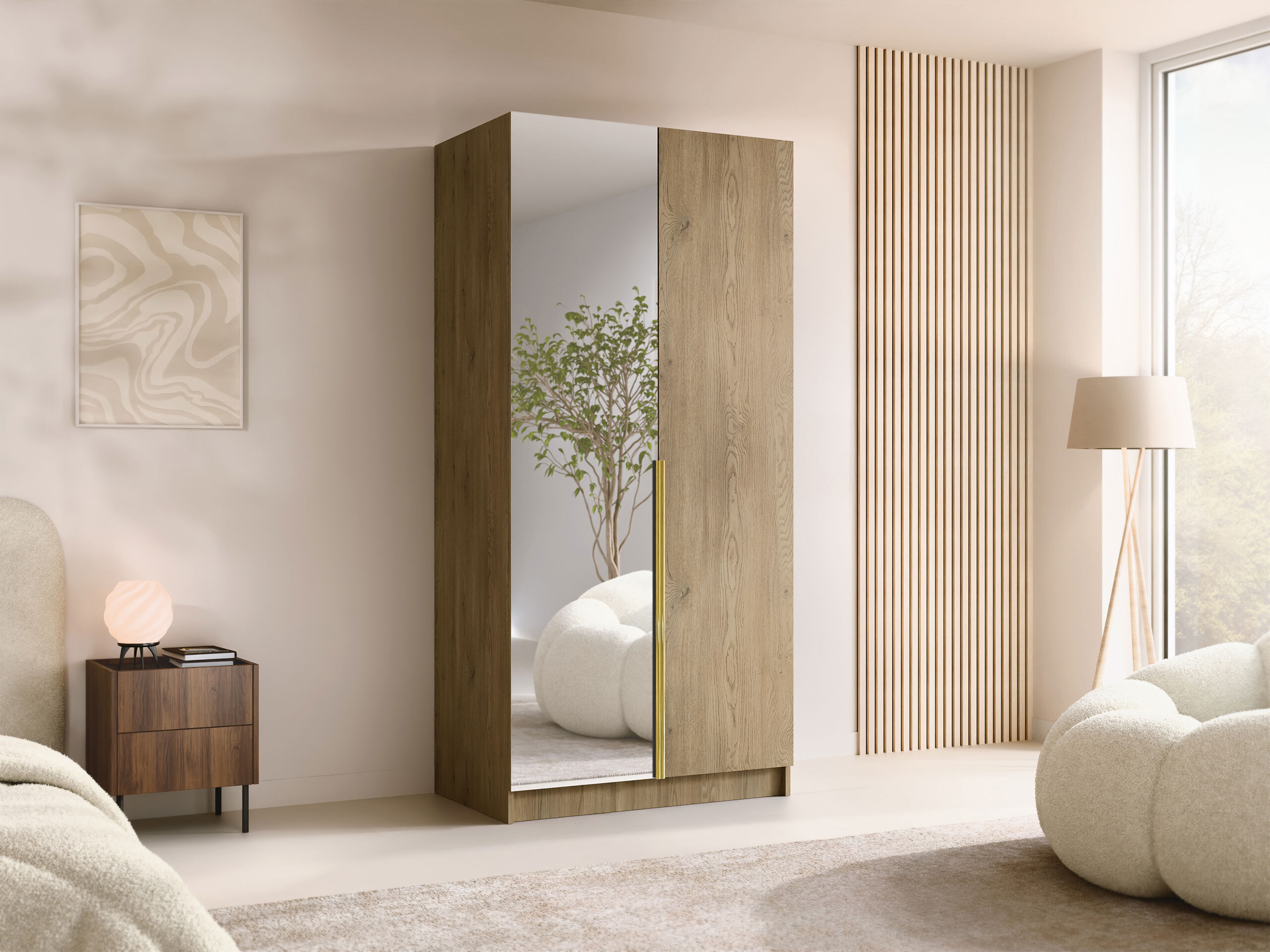 Kleiderschrank Closico Staton II (Helles Holz + Gold)