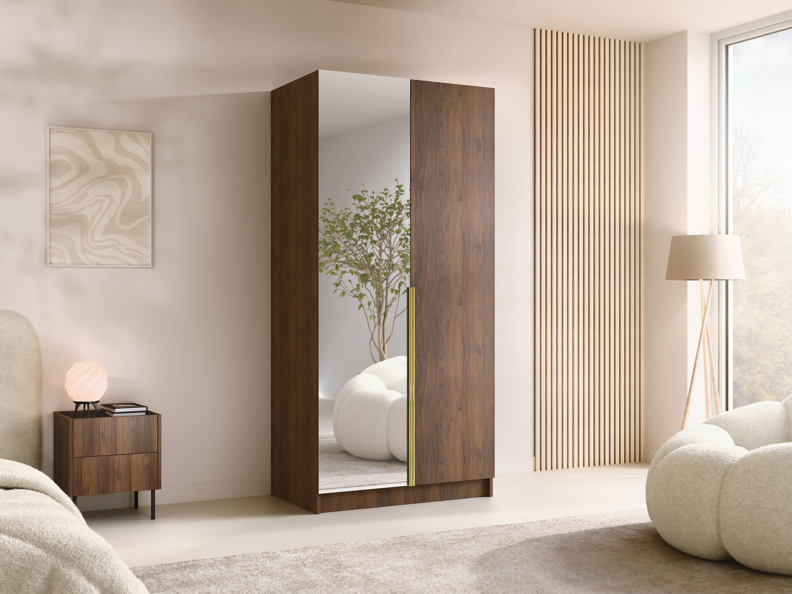 Kleiderschrank Closico Staton II (Walnussholzoptik + Gold)