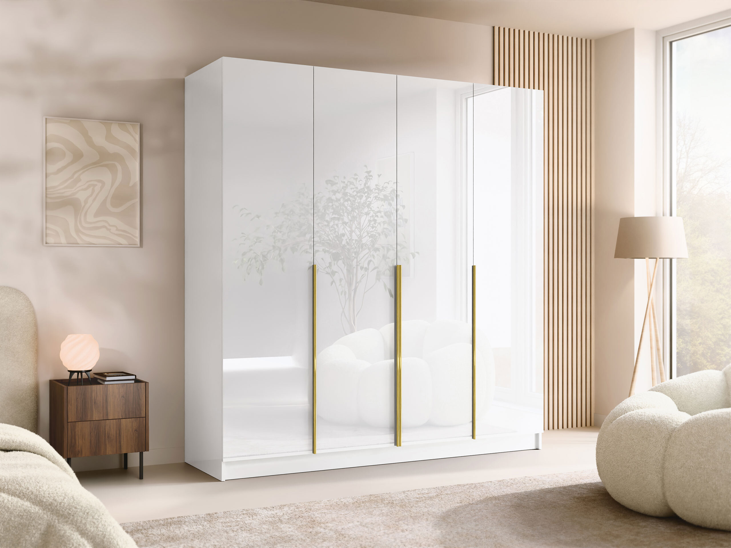 Kleiderschrank Closico Navor I (Weiß + Weiß glänzend)