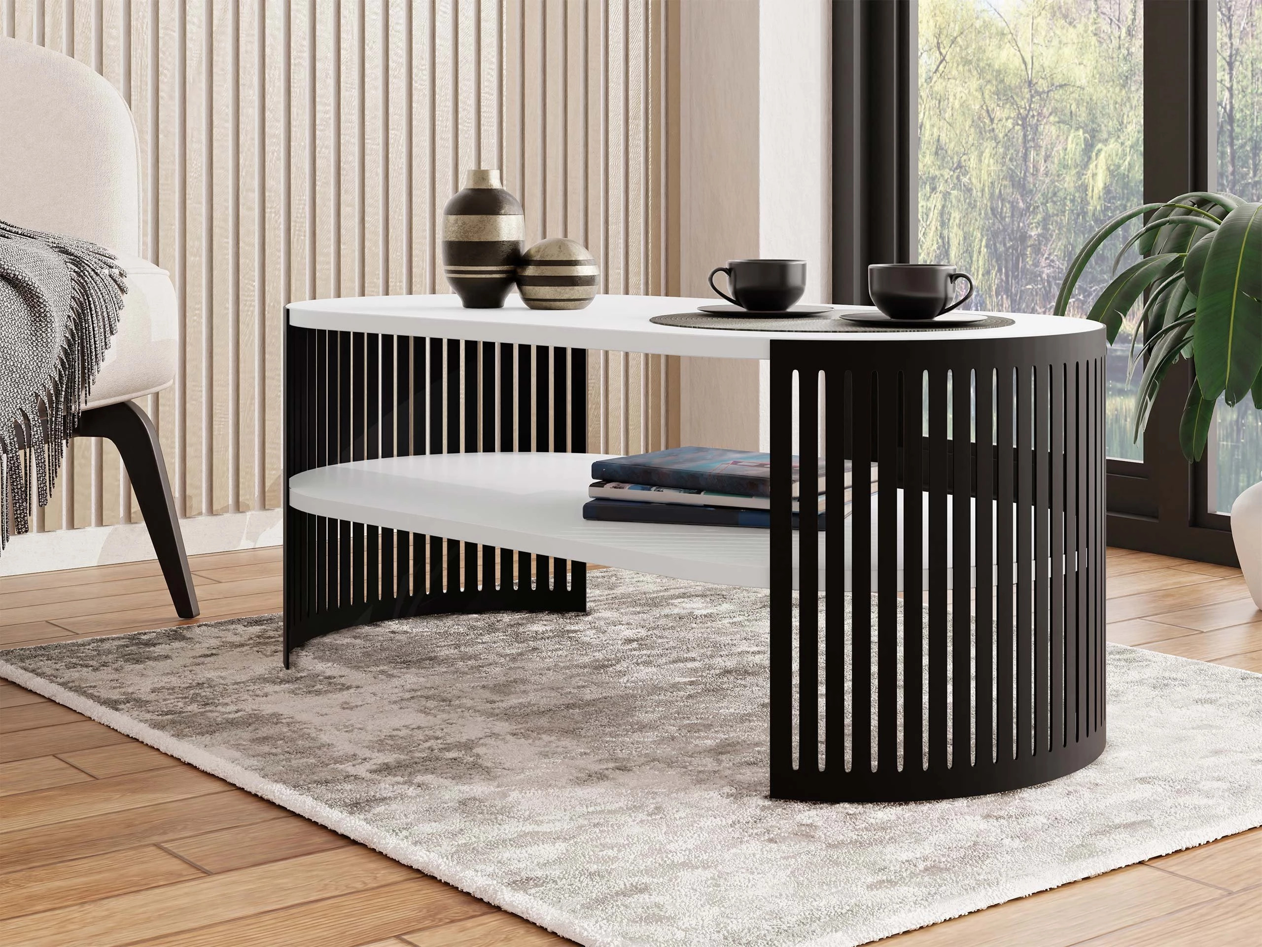 Couchtisch Civer III (Schwarz + Weiß)
