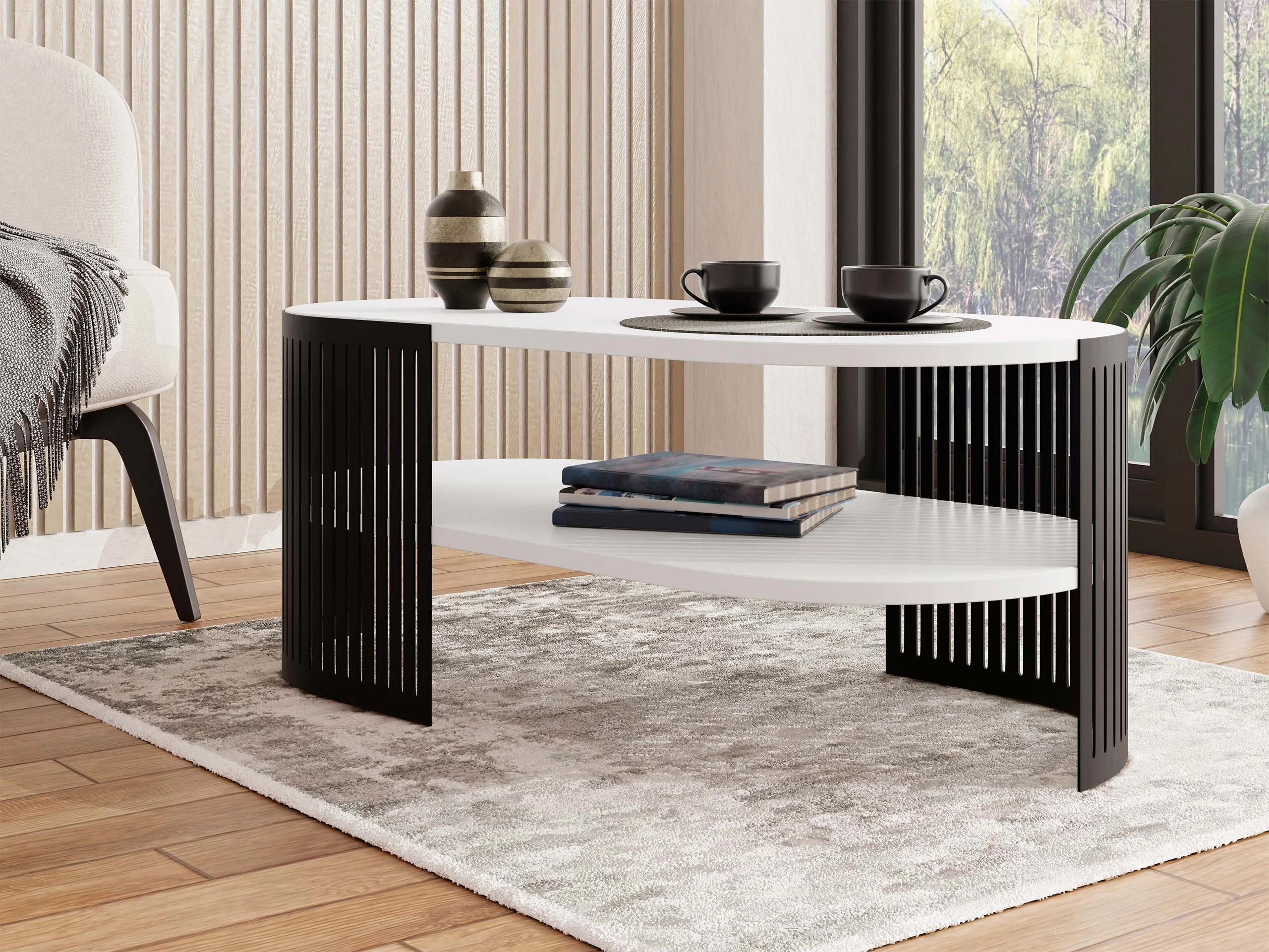 Couchtisch Civer VI (Schwarz + Weiß)