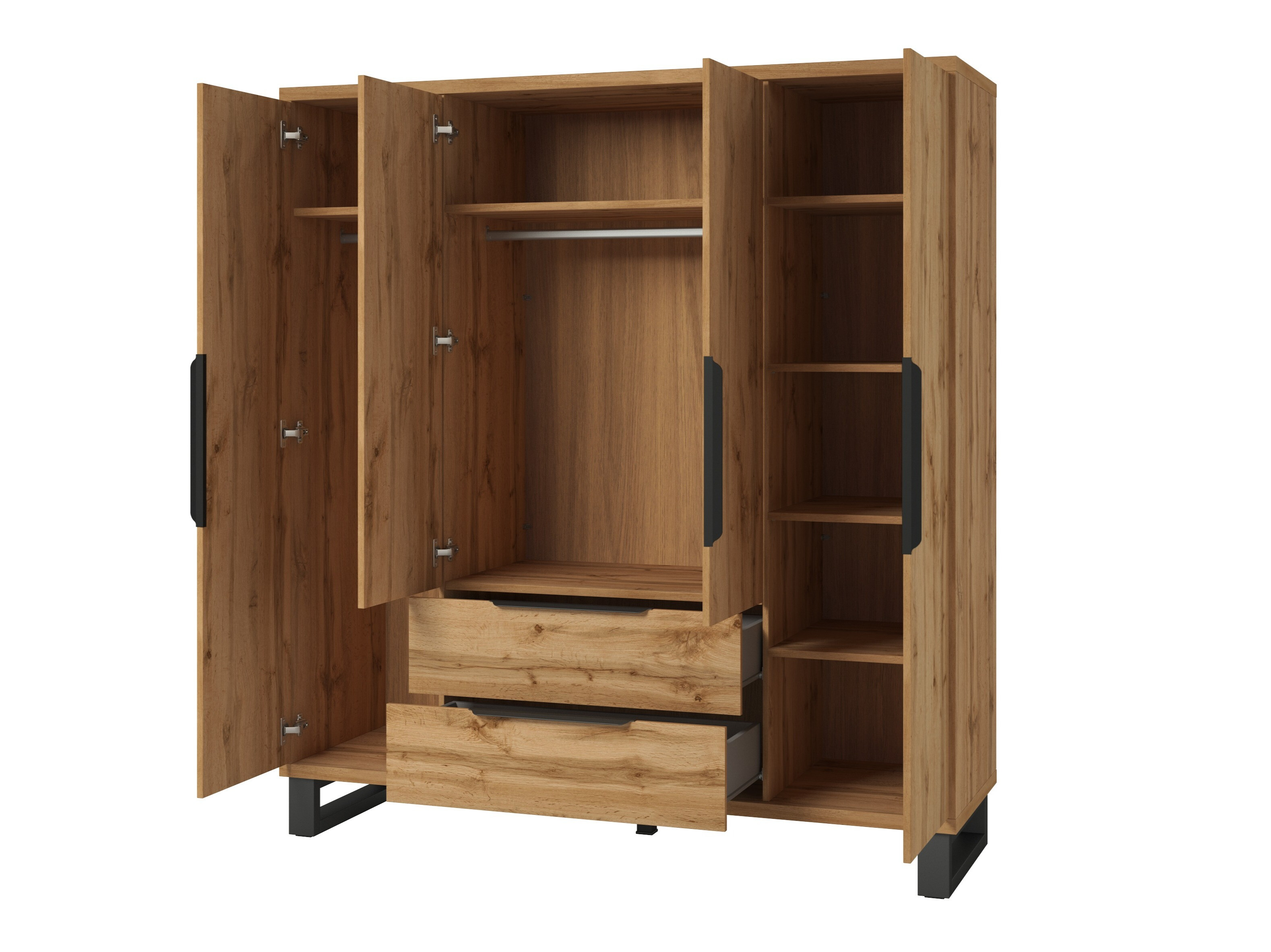 Kleiderschrank Avicavu 122 (Wotan Eiche + Schwarz)
