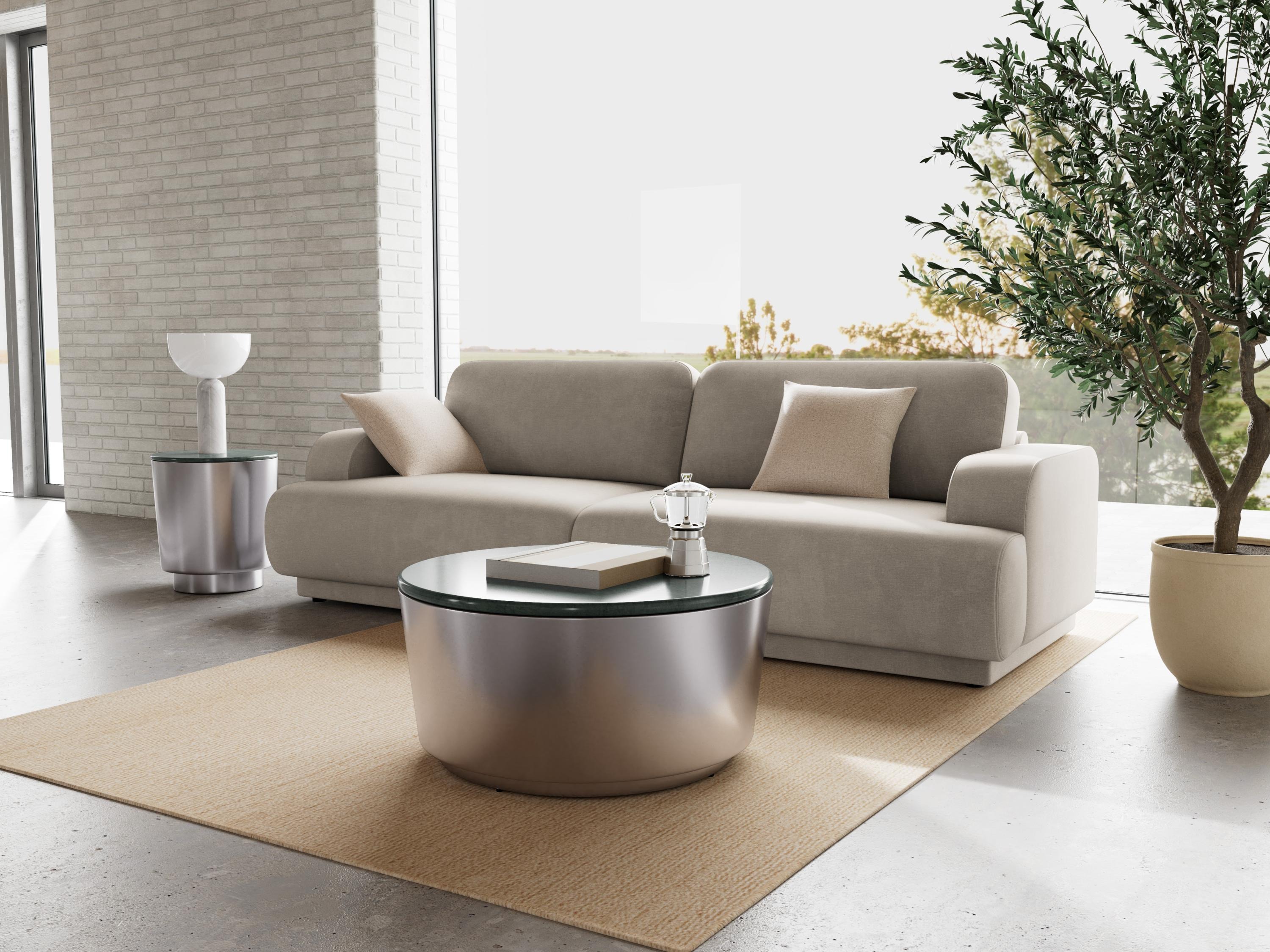Couchtisch Norsica 1084 (Silber + Grüner Marmor)