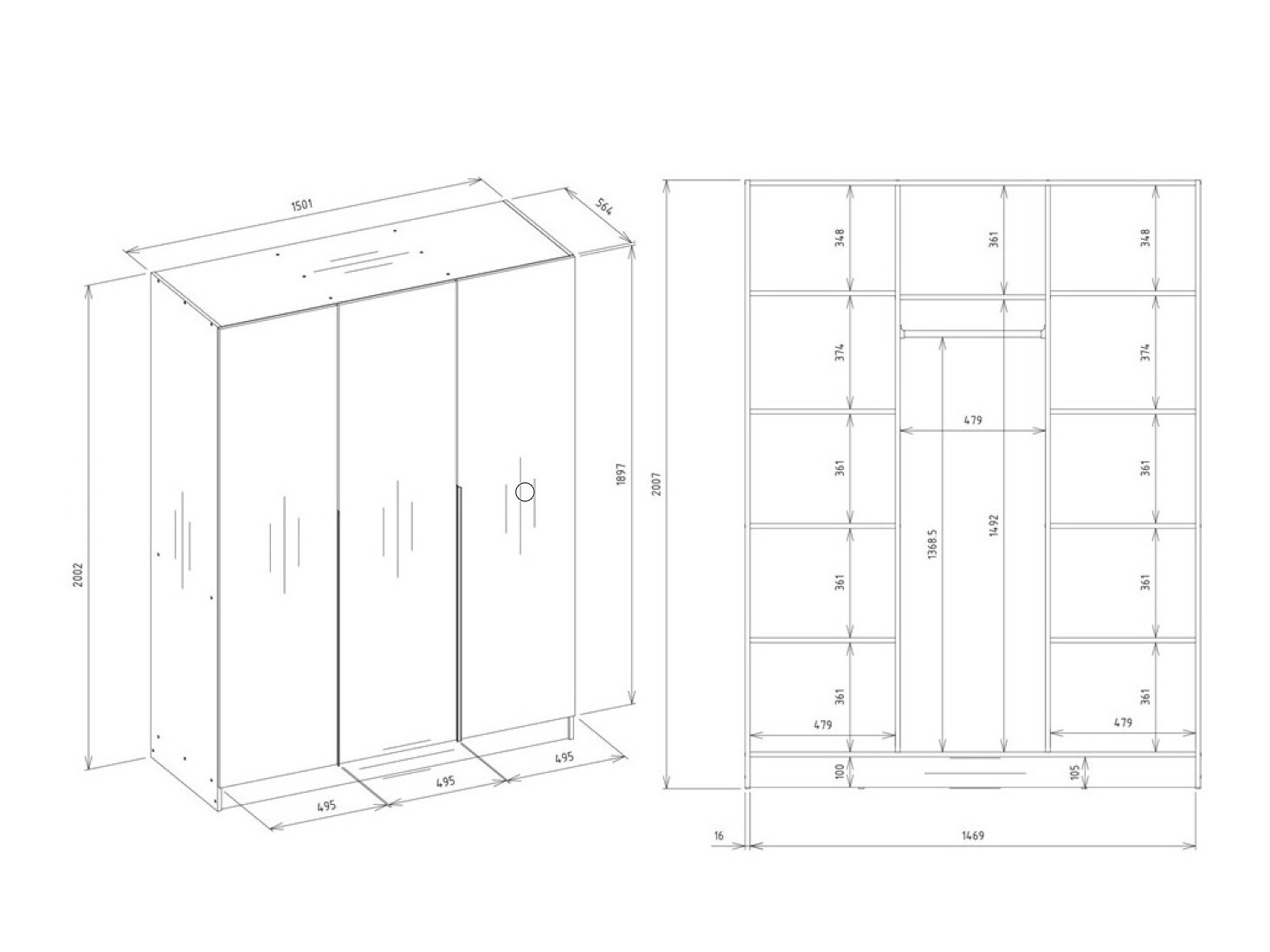 Kleiderschrank Mandeville 369 (Weiß + Schwarz)
