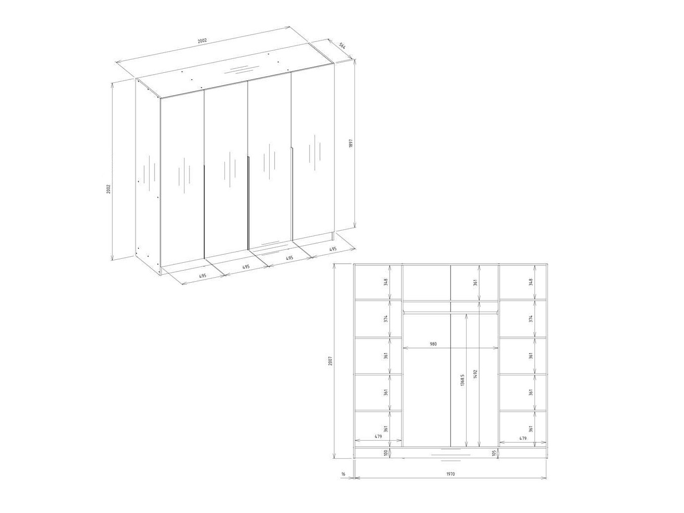 Kleiderschrank Mandeville 370 (Weiß + Schwarz)