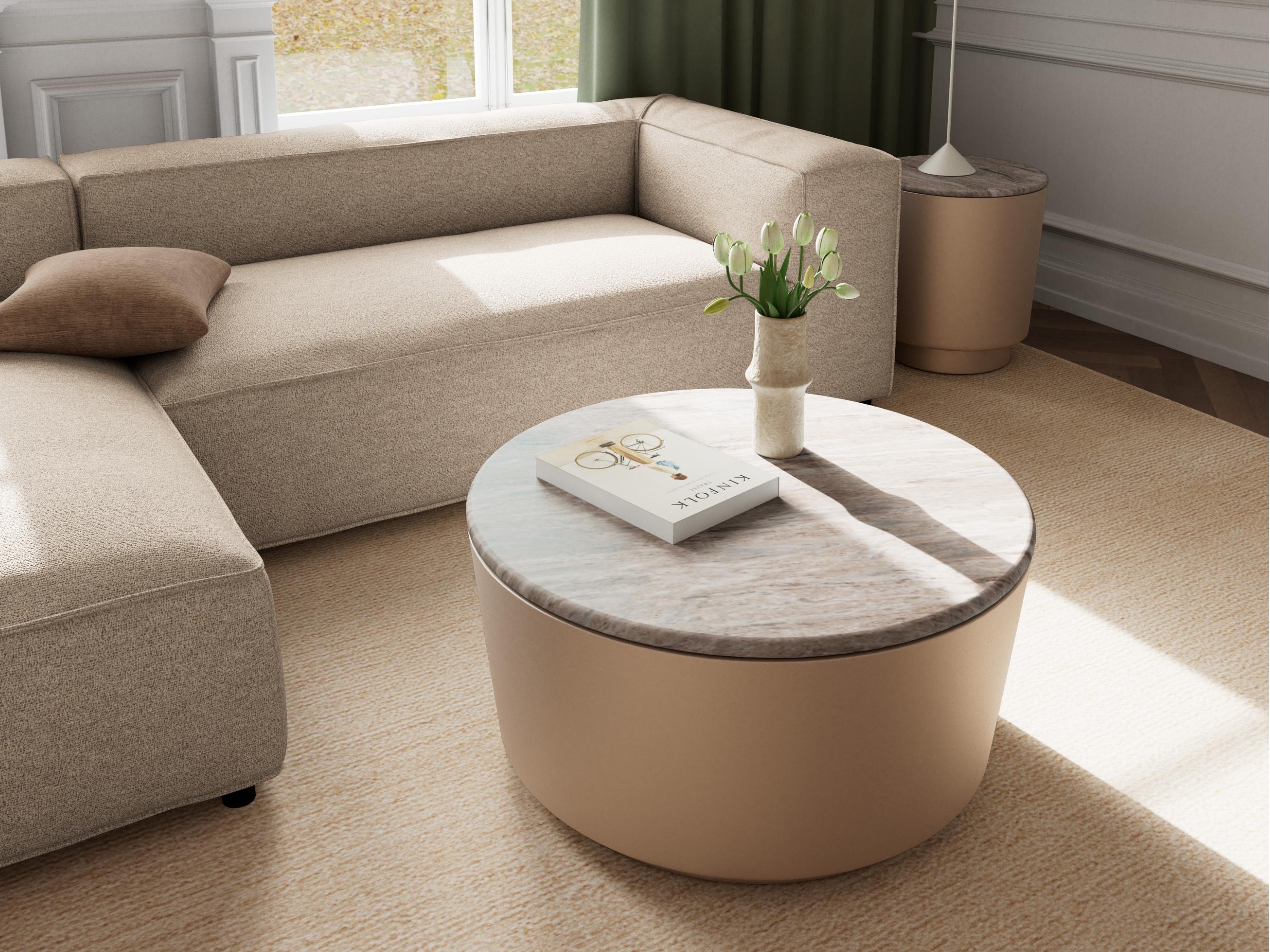 Couchtisch Norsica 1084 (Hellgrau + Grauer Marmor)