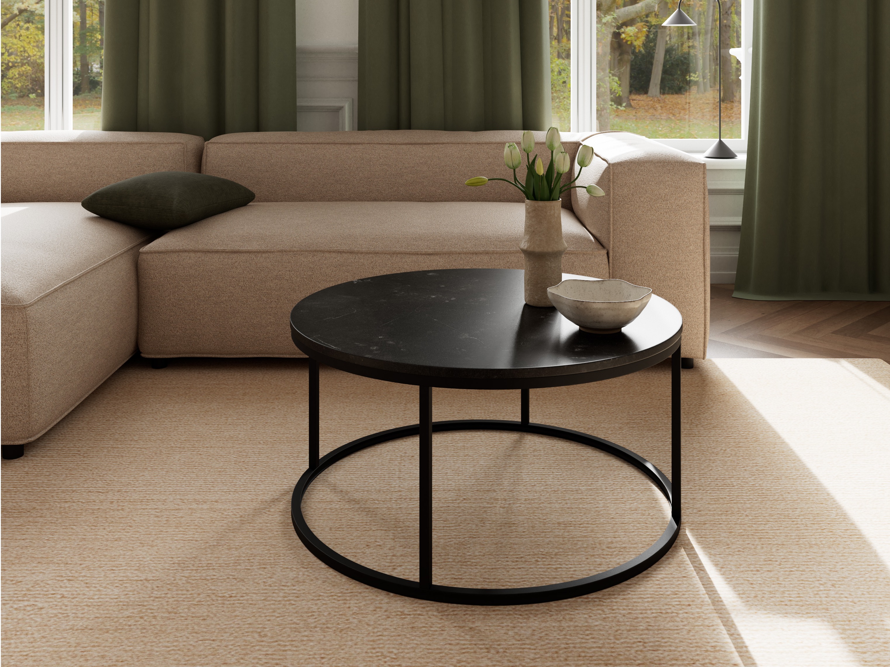Couchtisch Norsica 692 (Schwarz + Schwarzer Marmor)