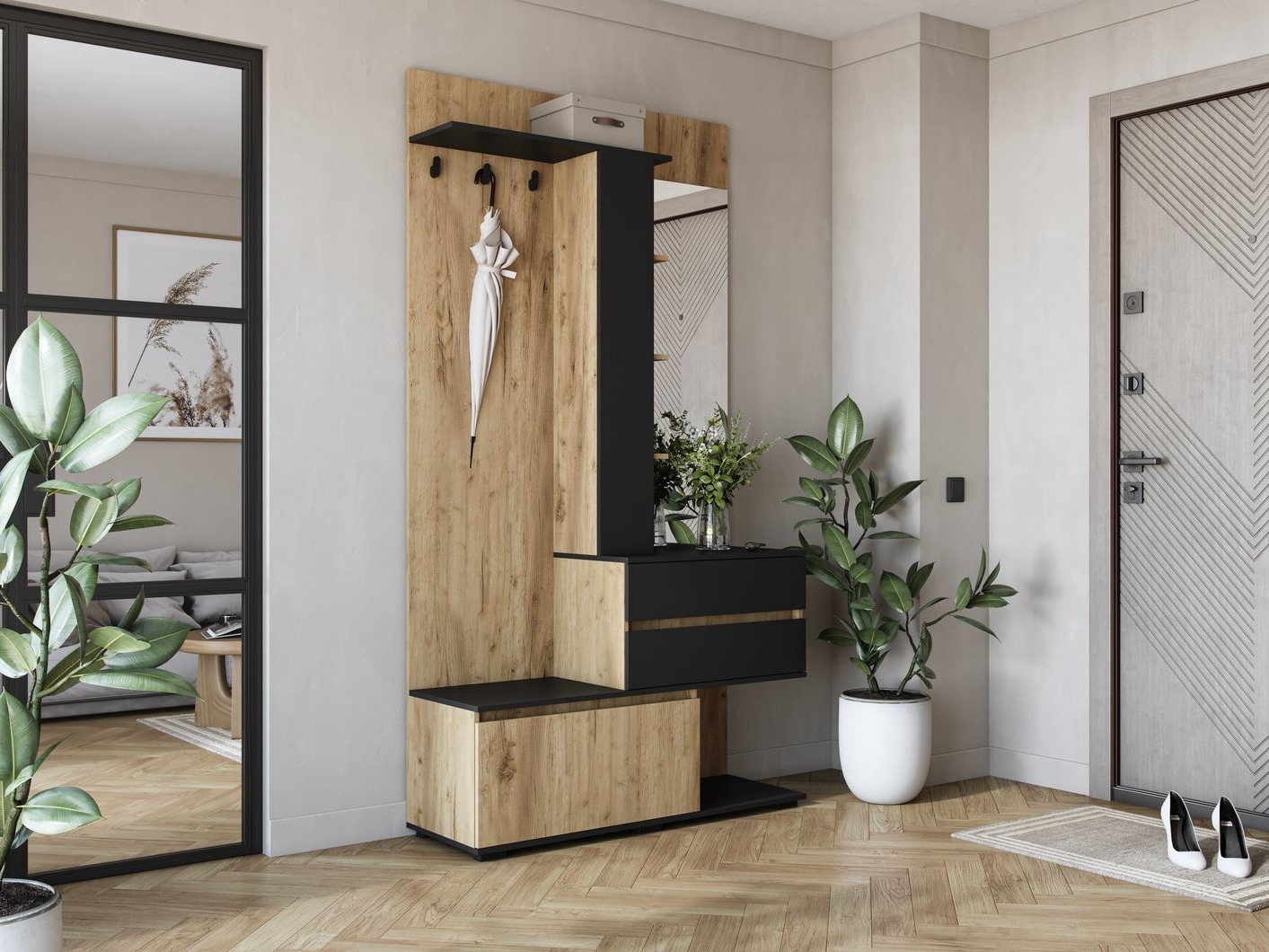 Flurgarnitur Houston 2123 (Goldene Eichenholzoptik + Schwarz)