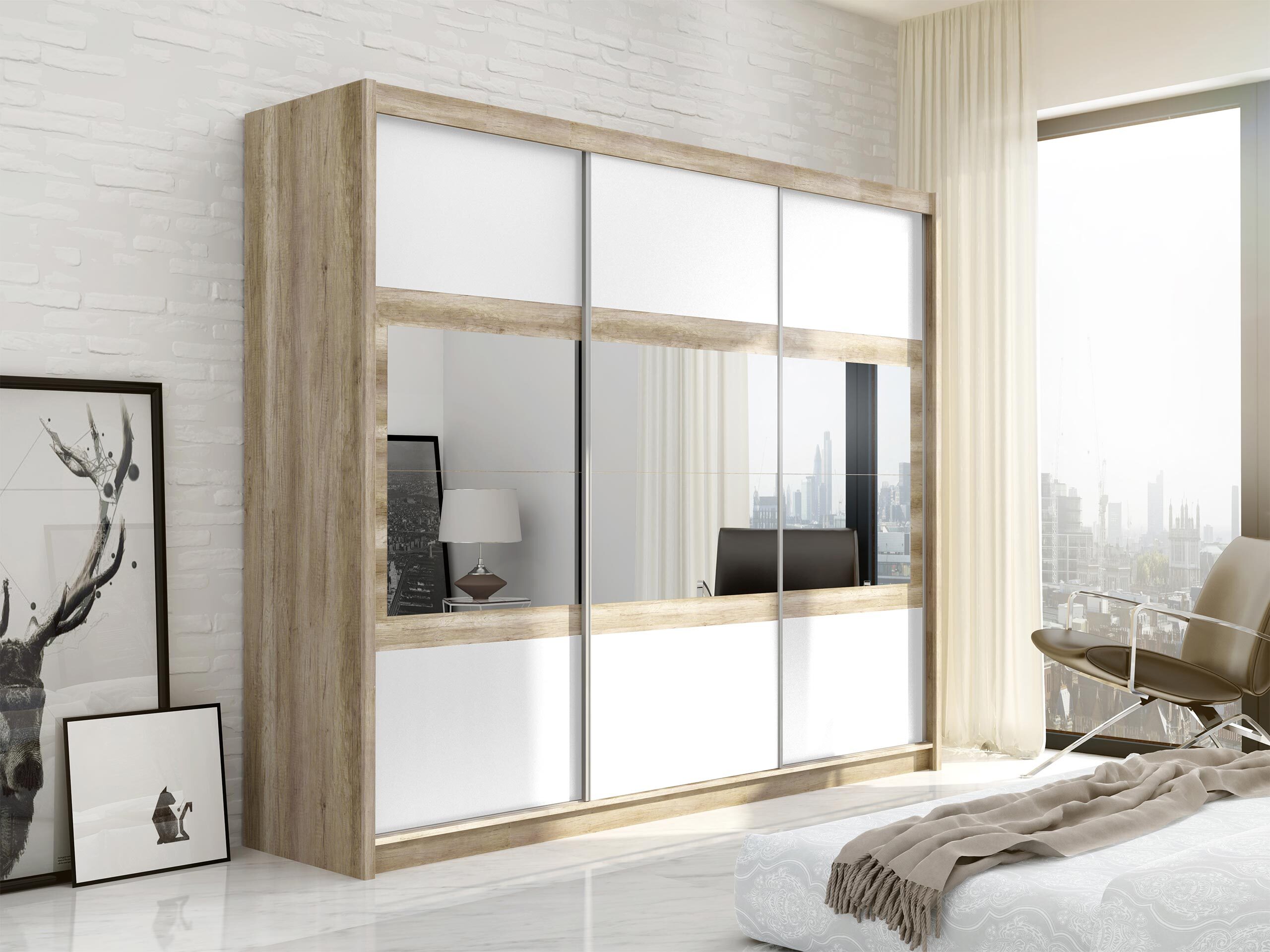 Kleiderschrank Honolulu 109 (Weiß + Canyon eichenholzoptik)