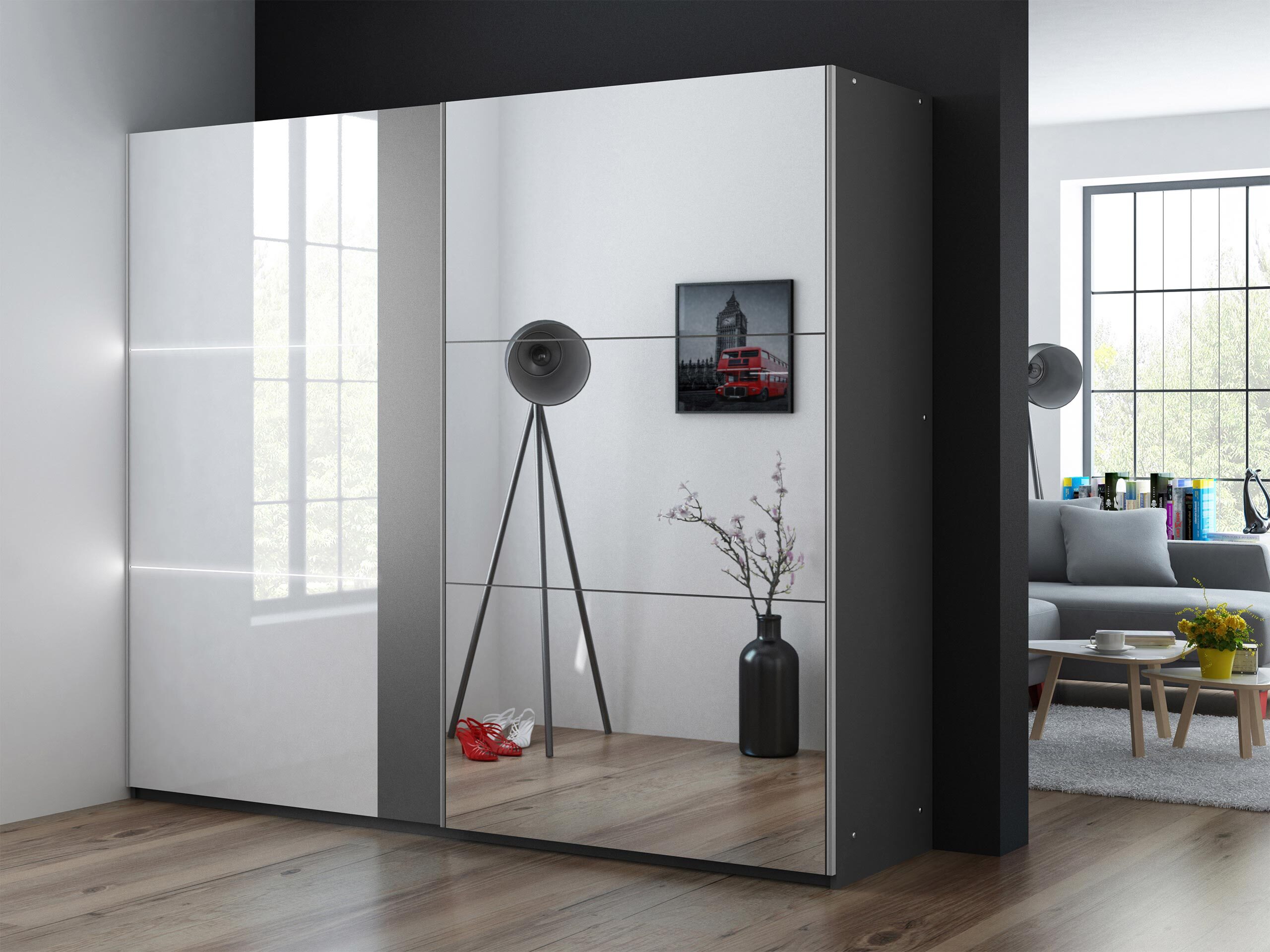 Kleiderschrank Honolulu 122 (Graphit + Weiß glänzend)