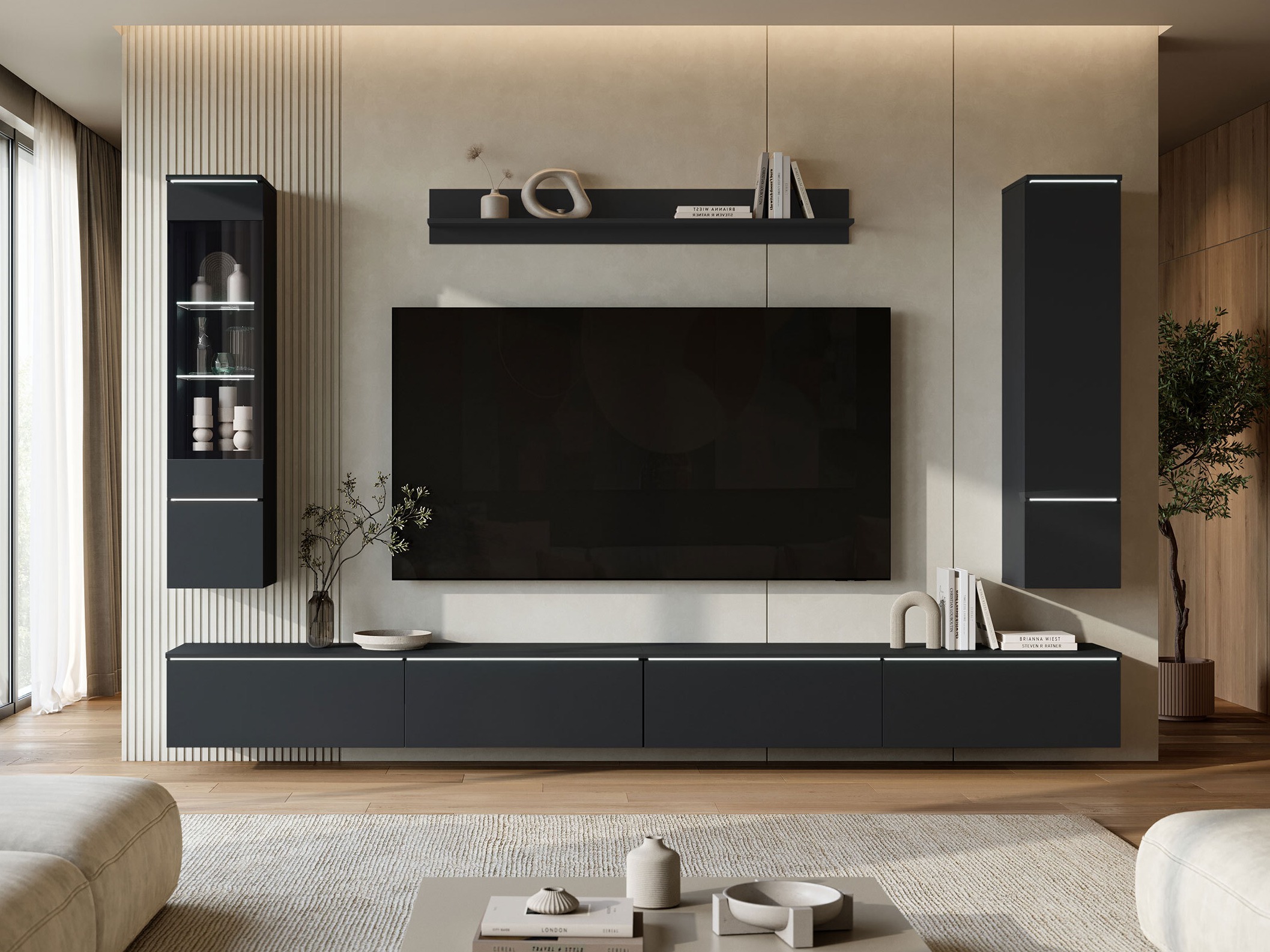 Wohnzimmer-Sets Mirfivo 110 (Schwarz)